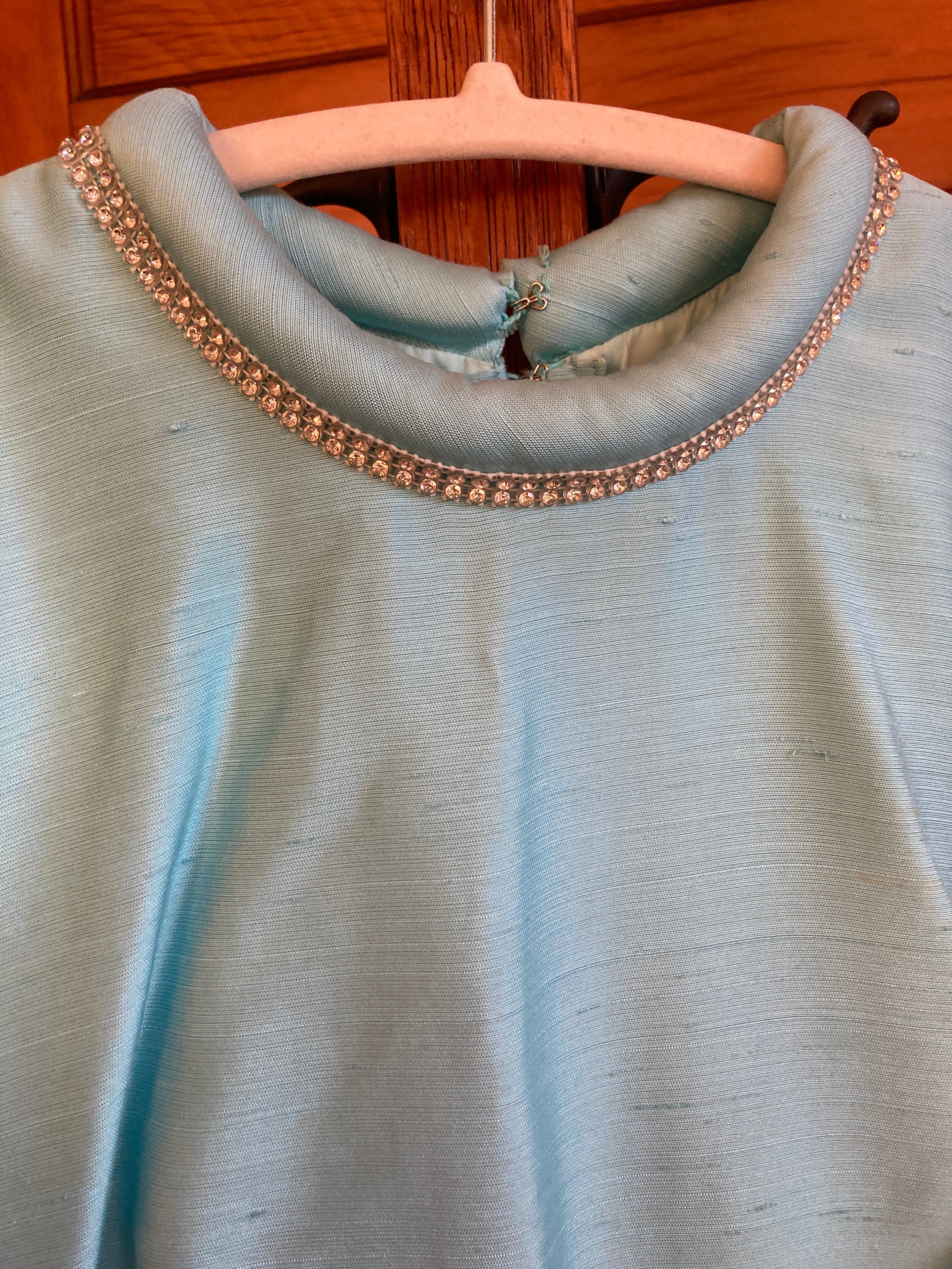 50s/60s Sky Blue Short Sleeved '50s'60s Cocktail Dress By Sylvia Ann - Image 3