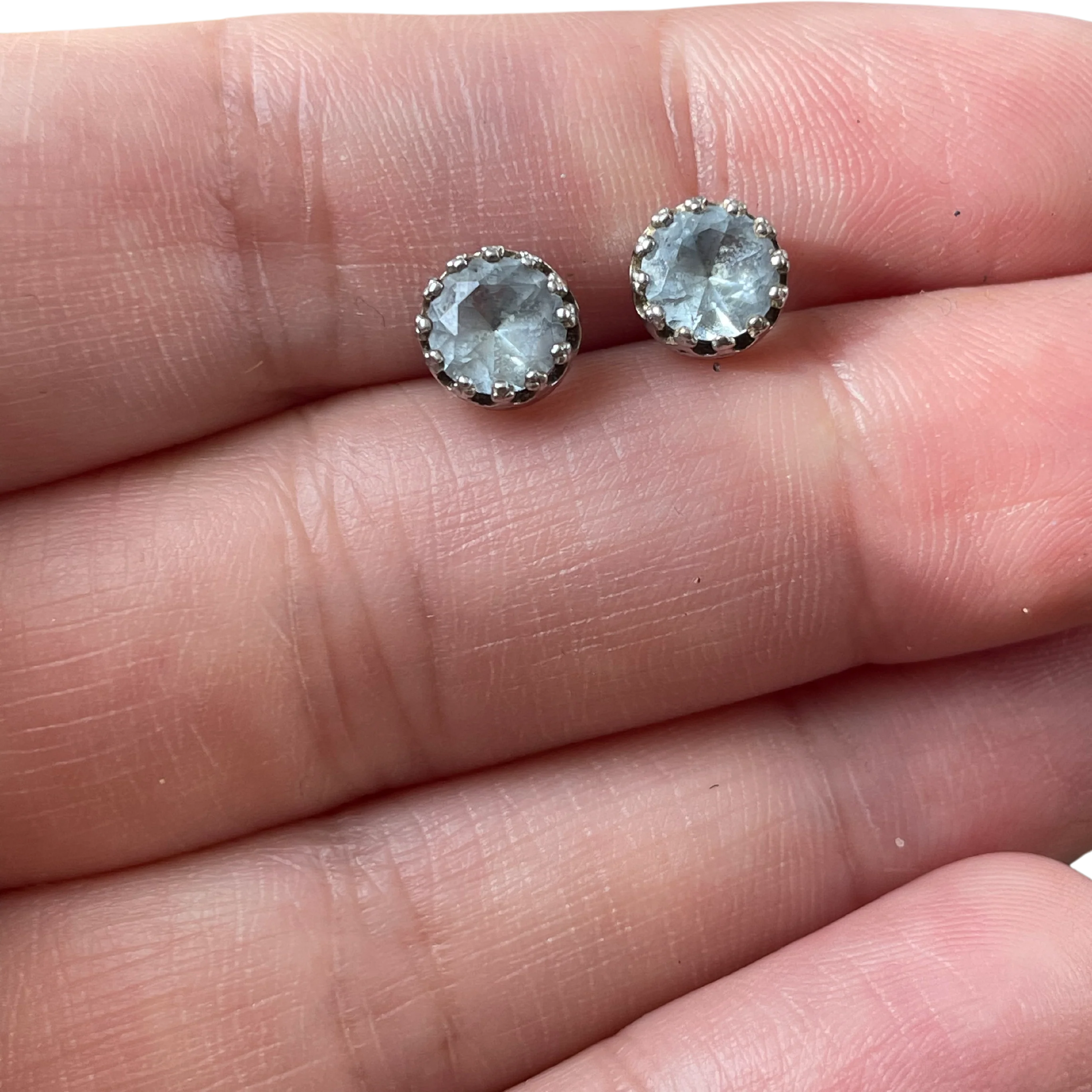 50s/60s Sterling And Cz Diamond Stud Earrings - Image 2