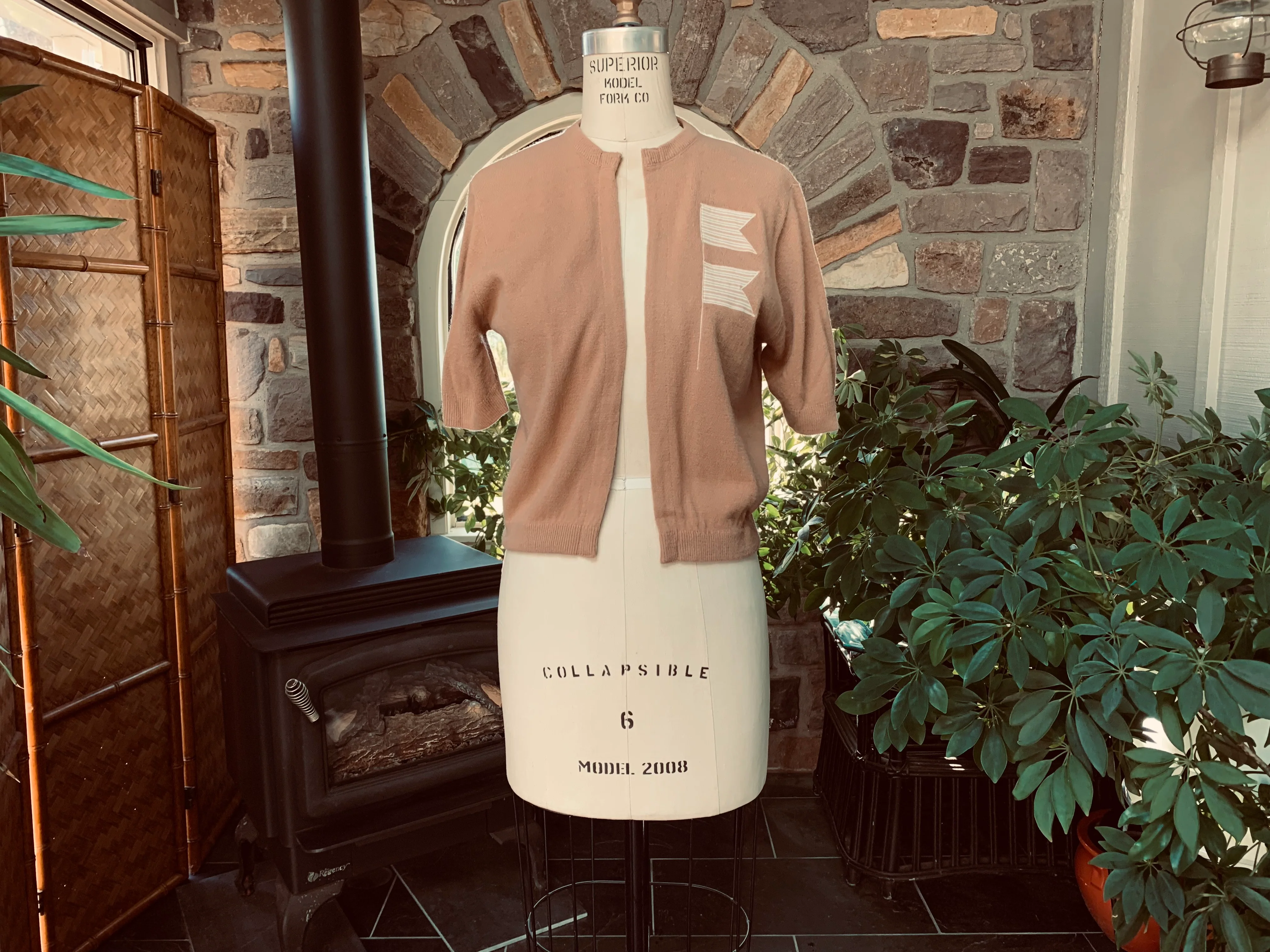 50s/60s Tan Open Front Crop Cardigan Sweater By Bobbe Abbott - Image 3