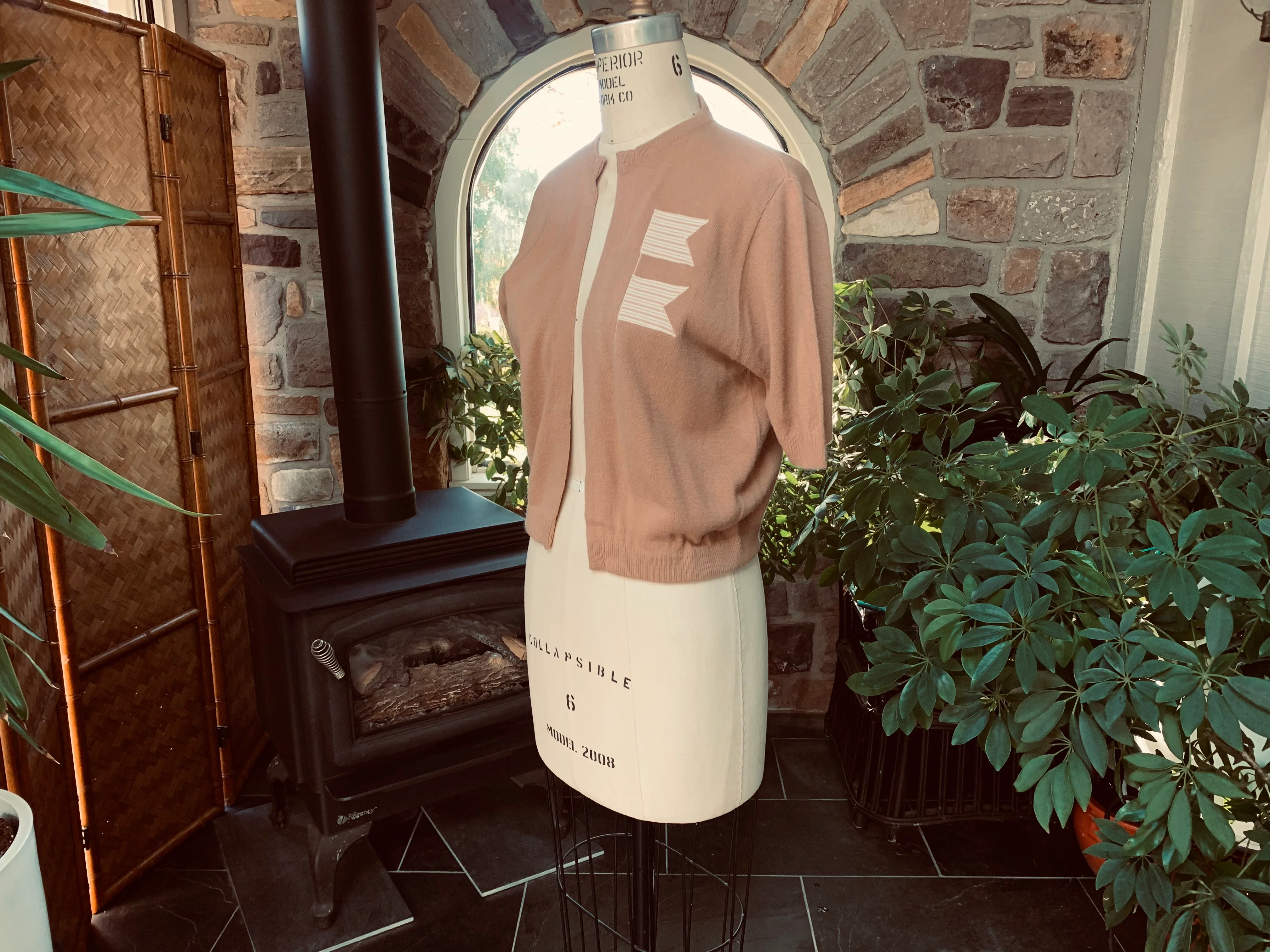 50s/60s Tan Open Front Crop Cardigan Sweater By Bobbe Abbott - Image 4