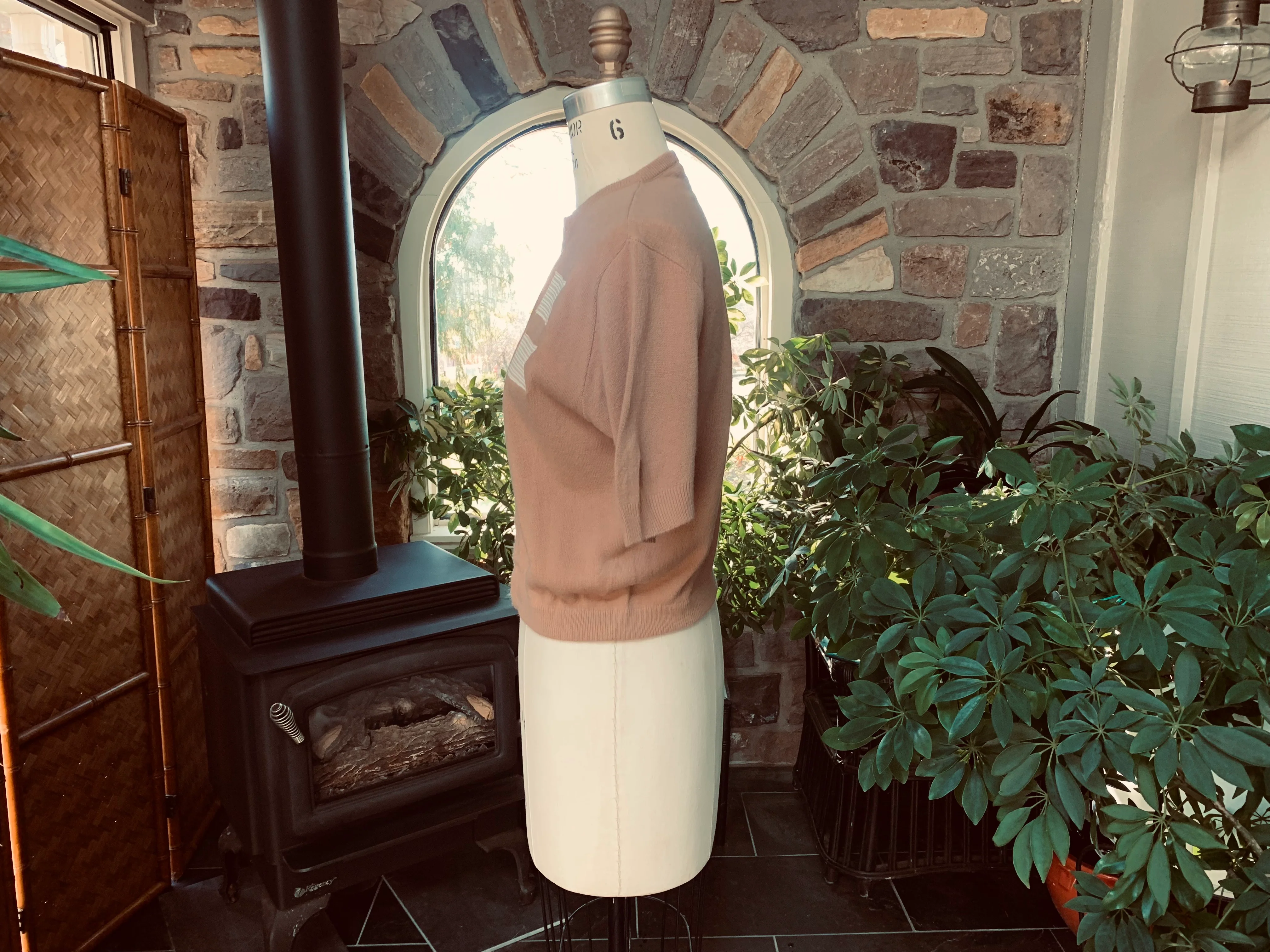 50s/60s Tan Open Front Crop Cardigan Sweater By Bobbe Abbott - Image 5