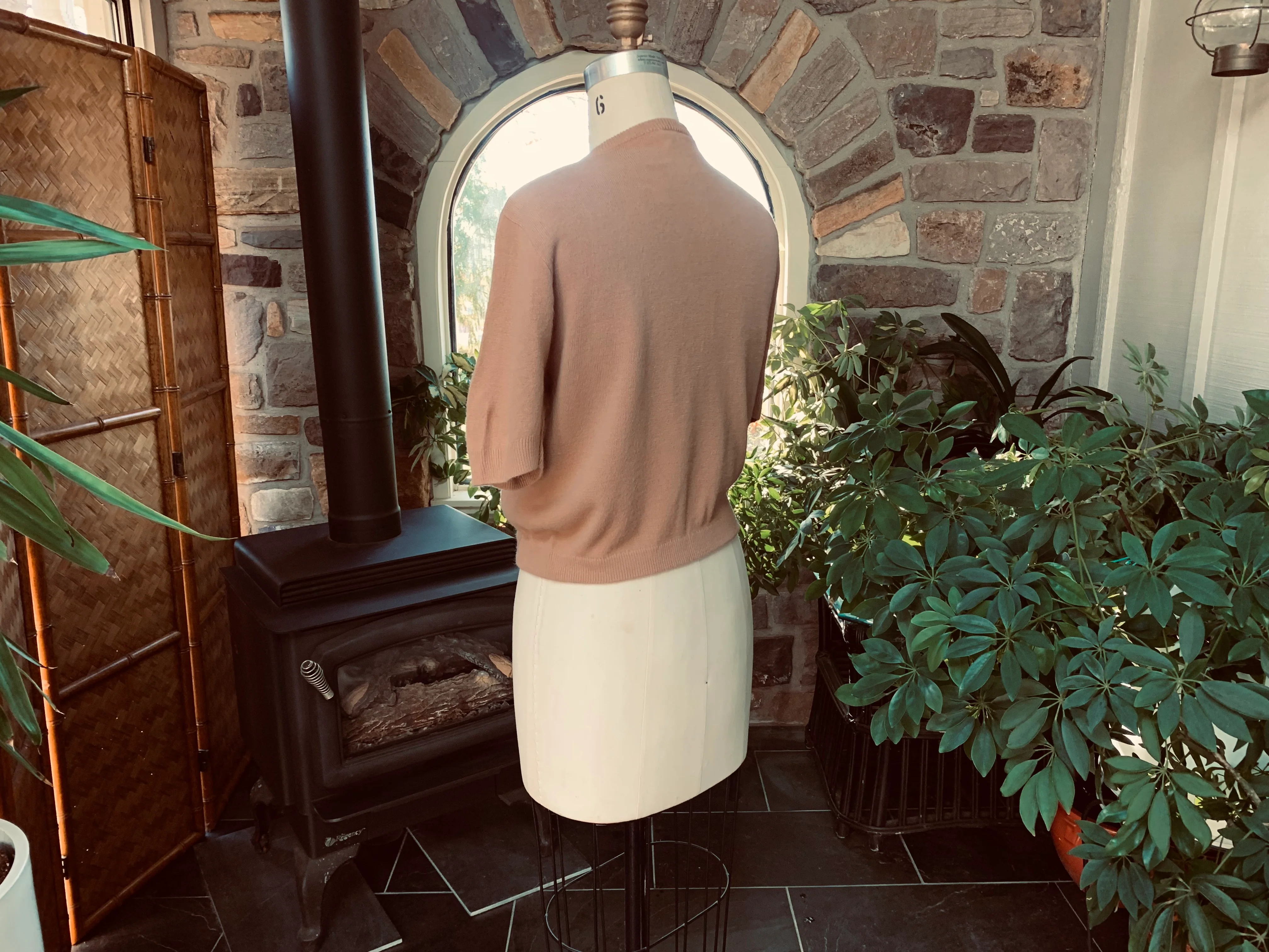 50s/60s Tan Open Front Crop Cardigan Sweater By Bobbe Abbott - Image 6