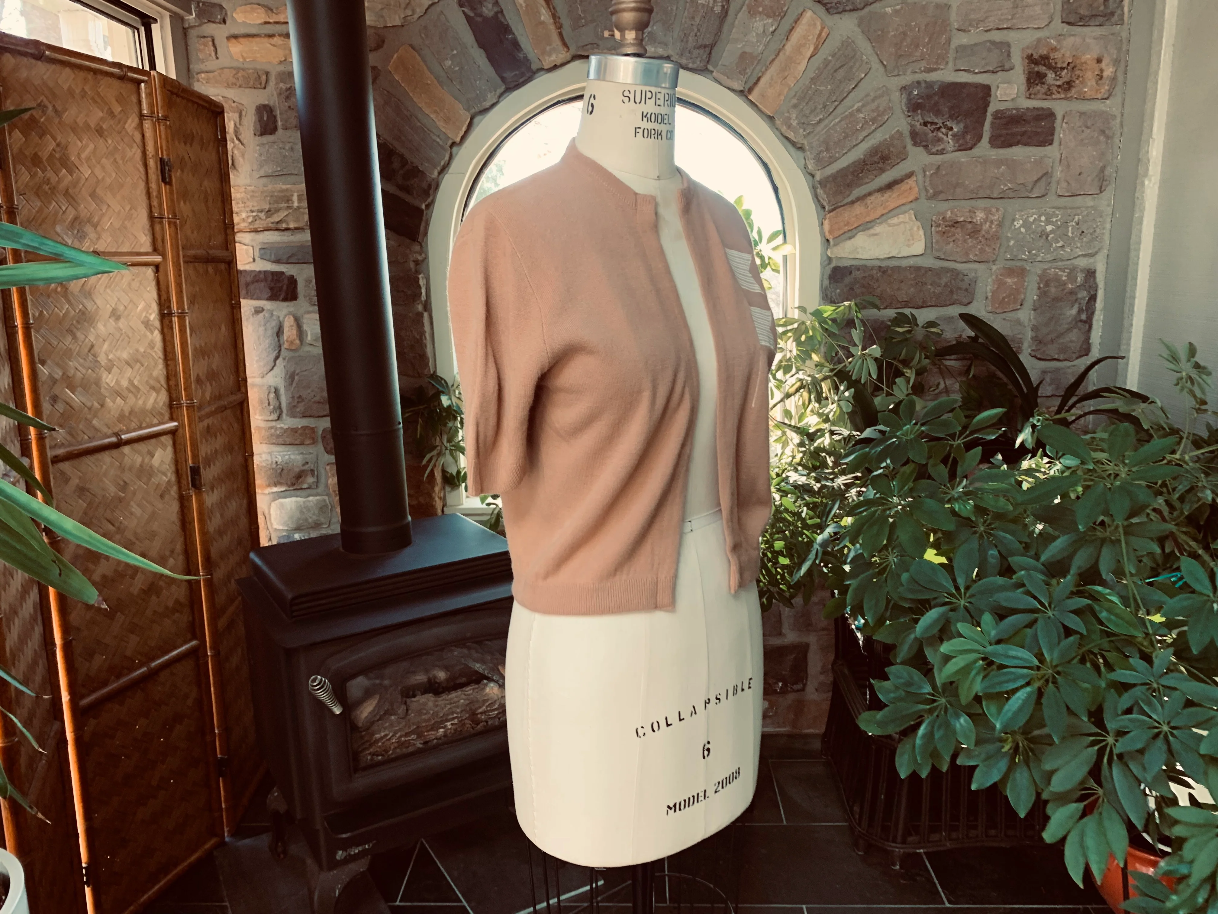 50s/60s Tan Open Front Crop Cardigan Sweater By Bobbe Abbott - Image 9
