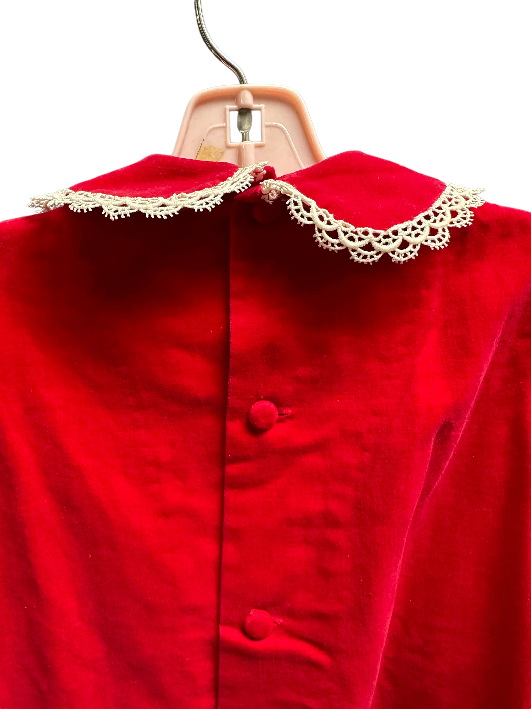 50s/60s Toddler Girl Velveteen Dress Embroidered Collar - Image 4