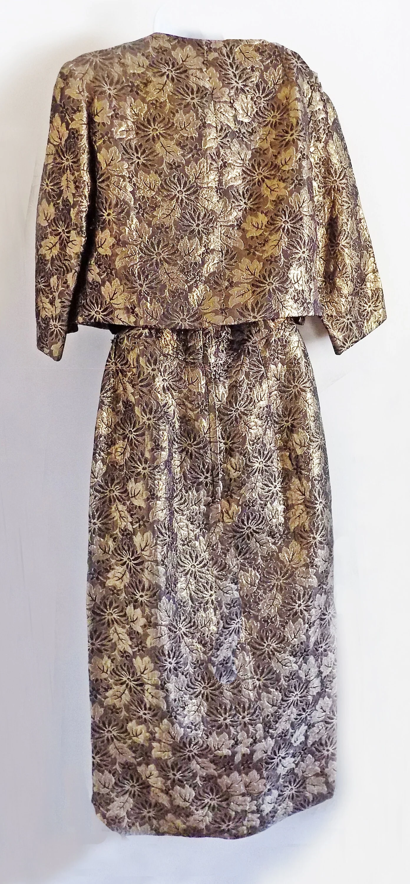 50s 60s Two Piece Suzy Perette Cocktail Dress Set Gold Thread Bolero Jacket with Frogs Metal Zipper by Suzy Perette - Image 3