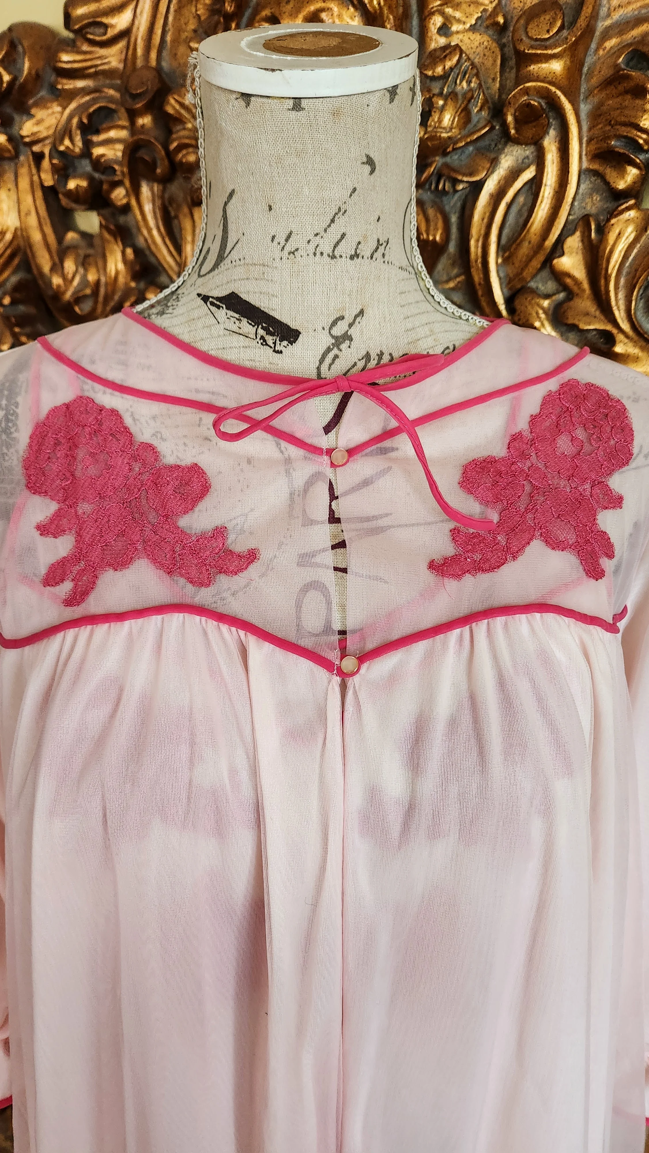 50s/60s Two Tone Pink Chiffon Peignoir Set By Van Raalte - Image 4