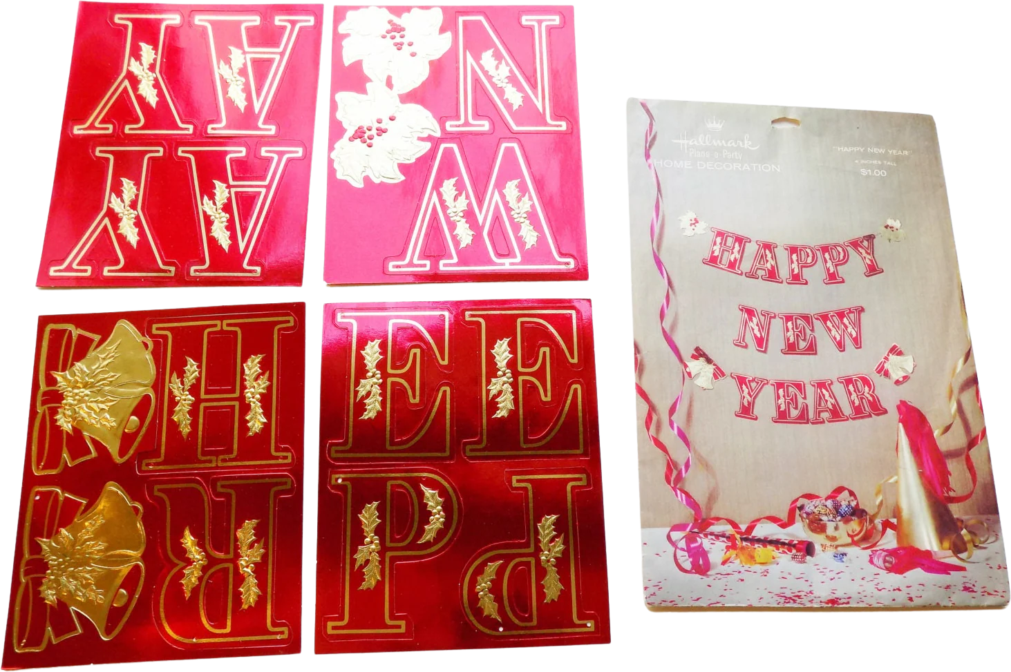 50s 60s Unused Hallmark New Year's Foil Letter Banner Deadstock Original Packaging