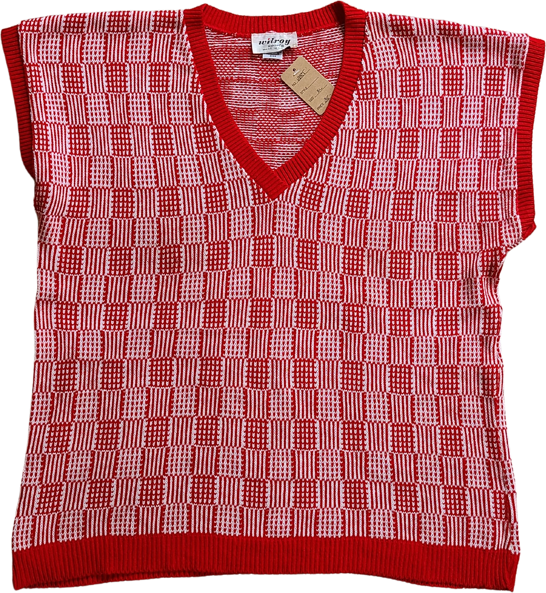 50s/60s V-neck Xl Sweater Vest Red White By Wilroy Sports