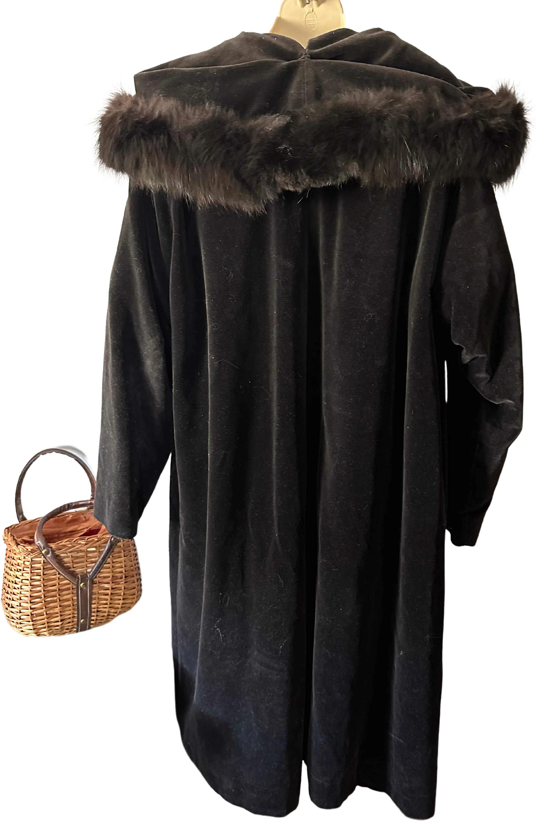 50s/60s Velvet And Fur Hooded Coat - Image 2