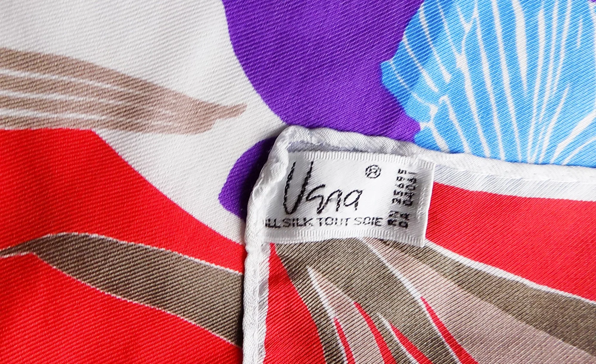 50s 60s Vera Silk Scarf Machine Hemmed Made In Japan Blue Red Purple White Brown Floral Designer by Vera - Image 2