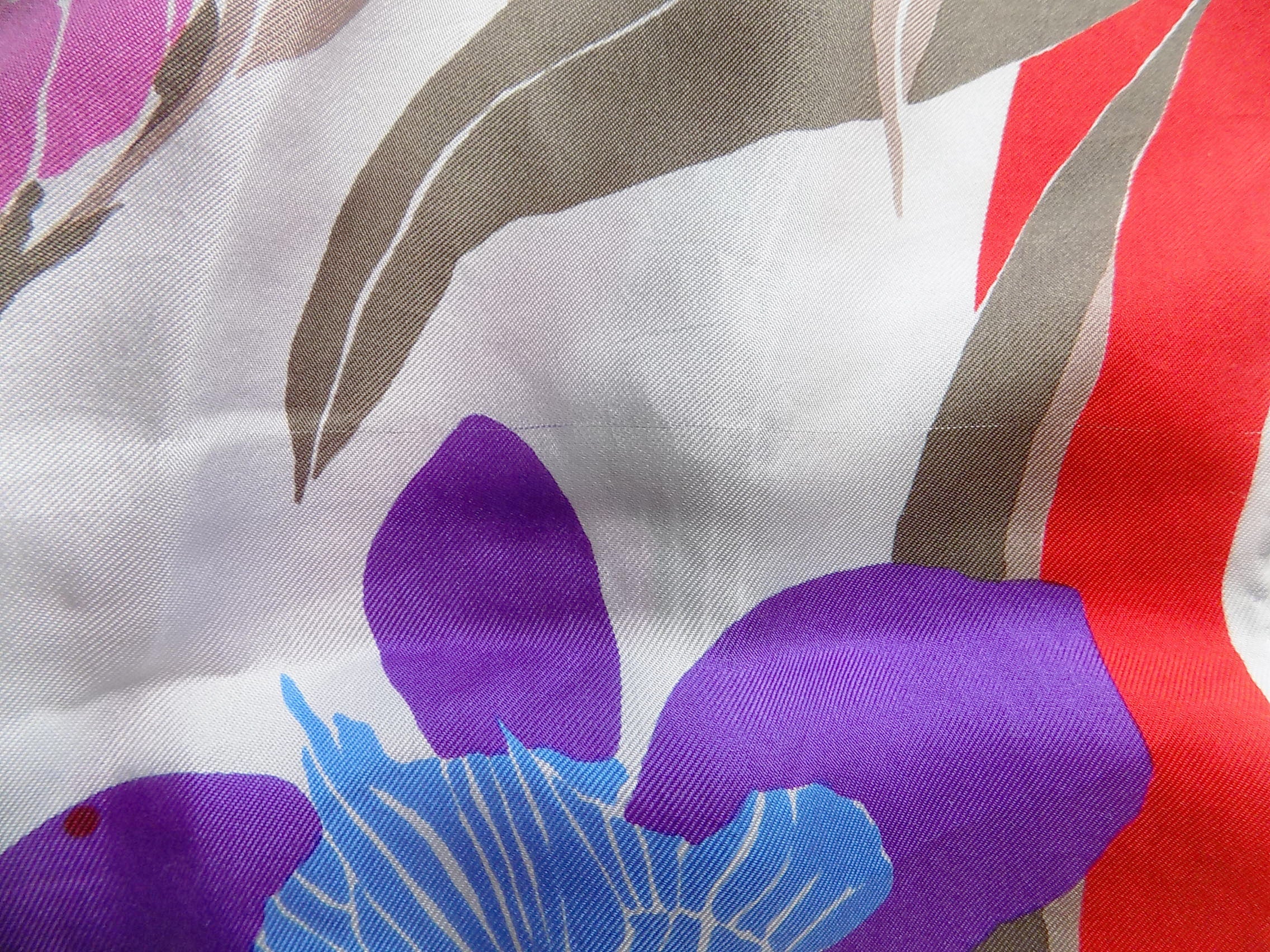 50s 60s Vera Silk Scarf Machine Hemmed Made In Japan Blue Red Purple White Brown Floral Designer by Vera - Image 3
