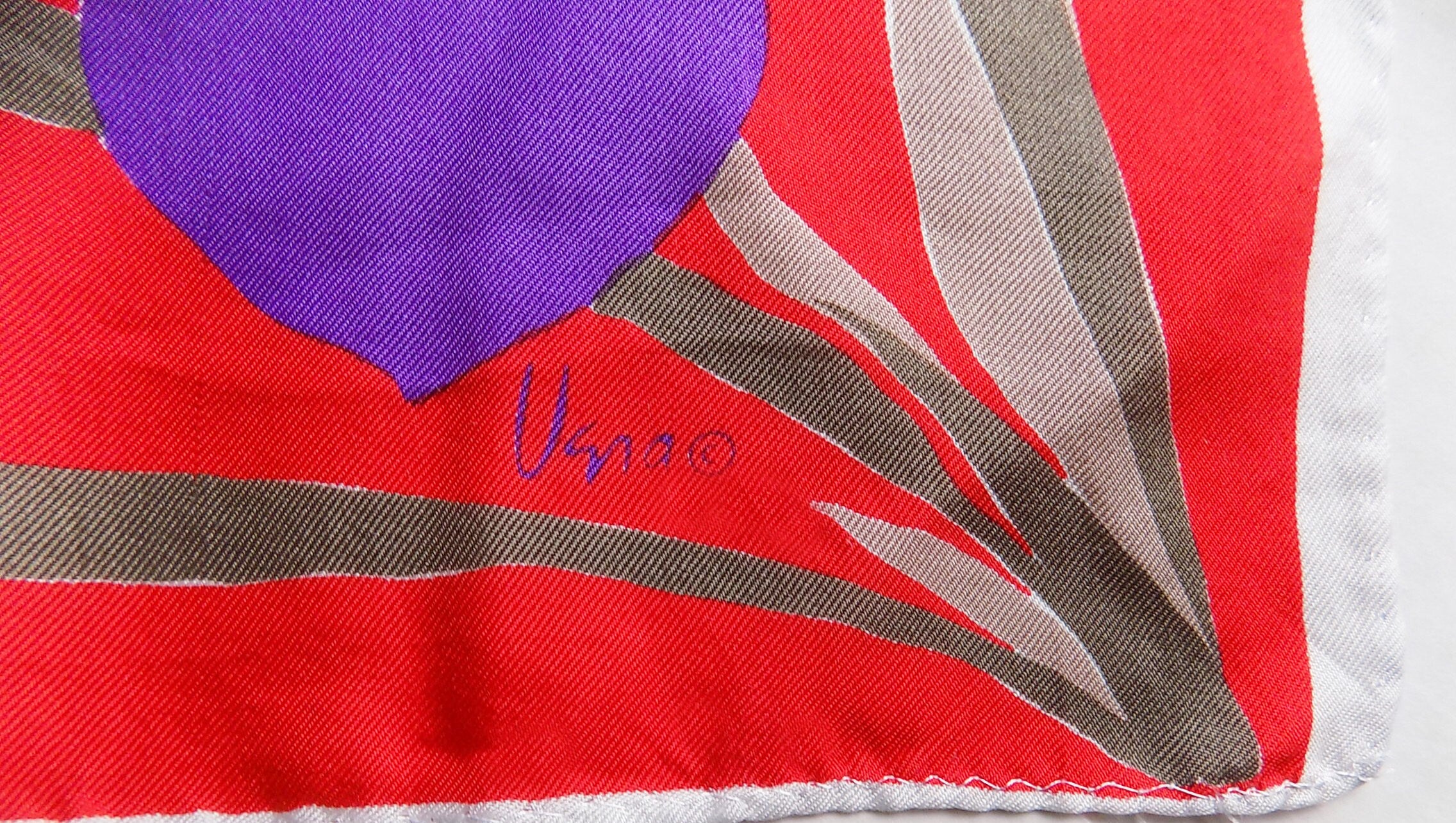 50s 60s Vera Silk Scarf Machine Hemmed Made In Japan Blue Red Purple White Brown Floral Designer by Vera - Image 6