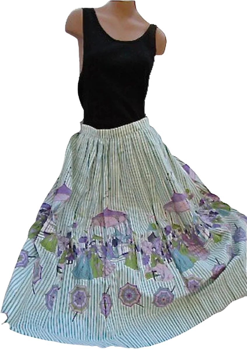50s/60s Victorians On A Border Print Skirt Fair Scene By Graff of California