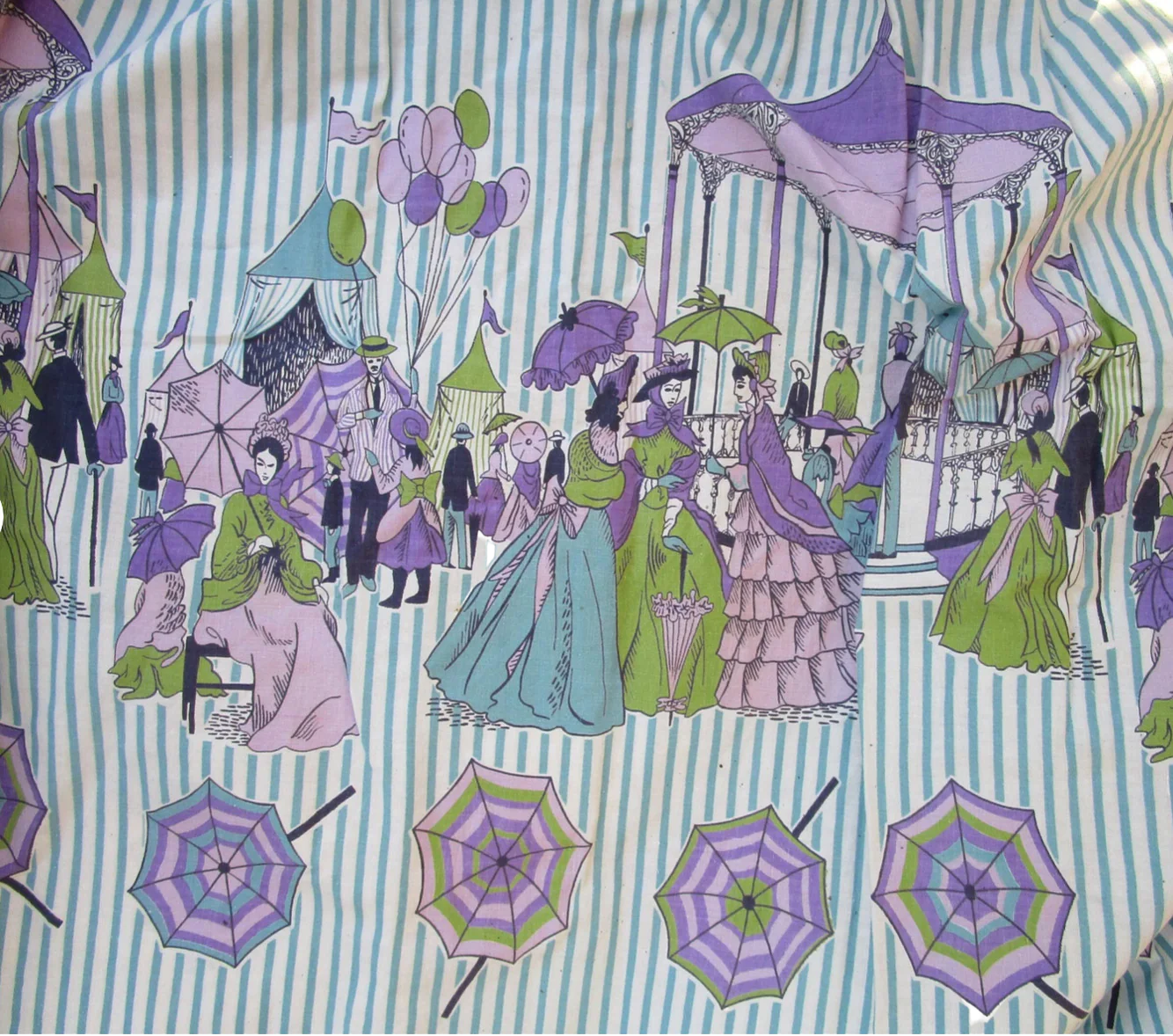 50s/60s Victorians On A Border Print Skirt Fair Scene By Graff of California - Image 2