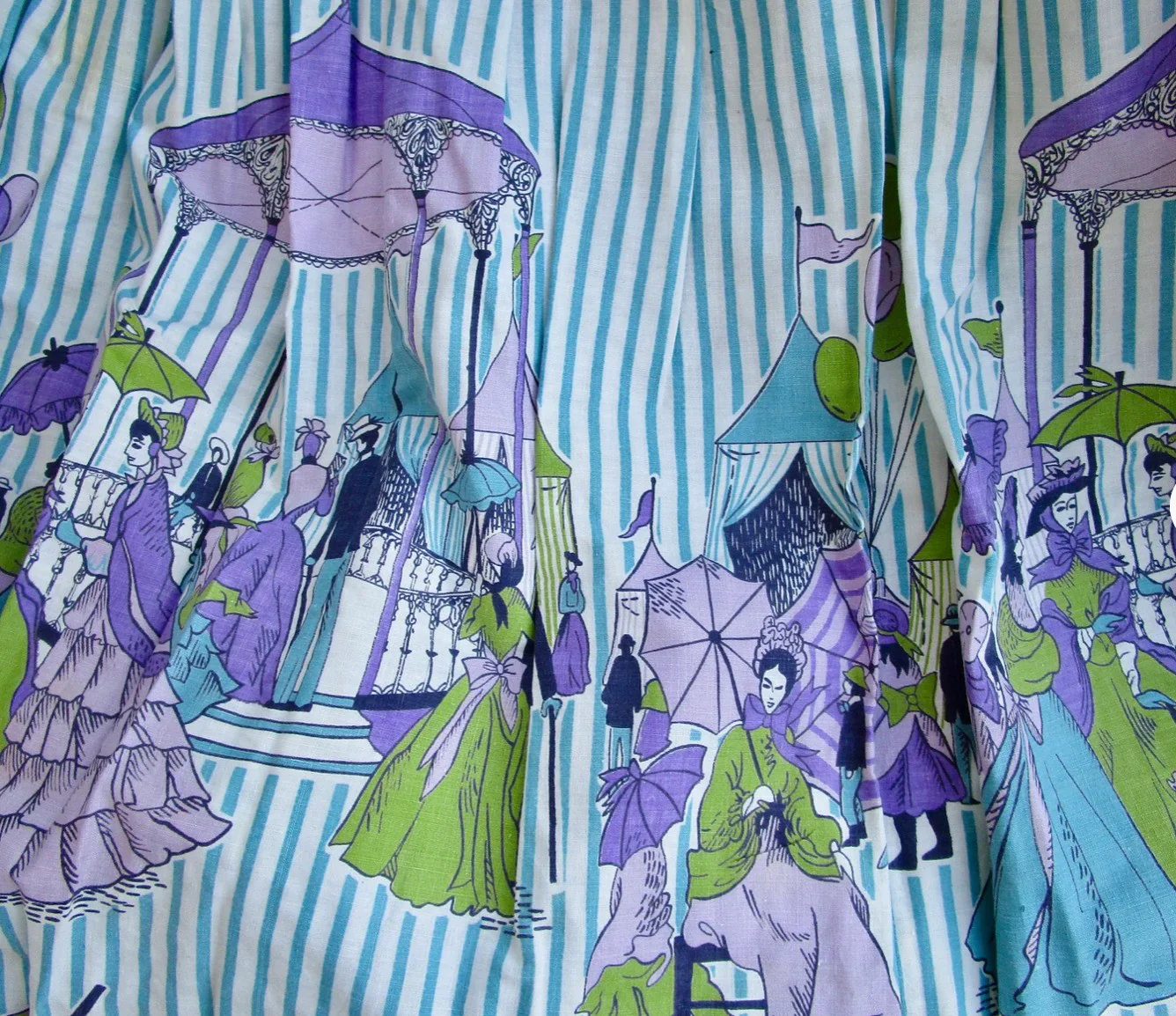 50s/60s Victorians On A Border Print Skirt Fair Scene By Graff of California - Image 4
