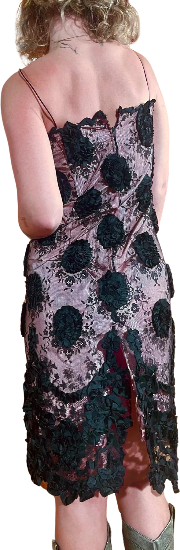 50s/60s Vintage Black Lace Ribbon Rosette Gothic Dress - Image 2
