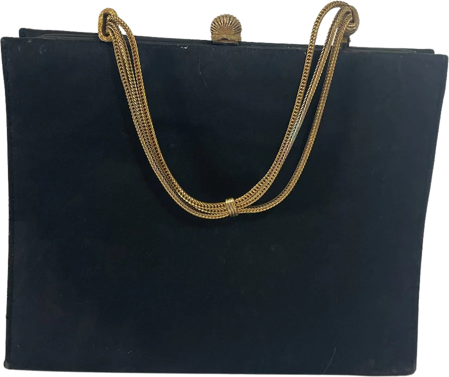 50s/60s Vintage Black Evening Bag Triple Gold Chain Handle - Image 2