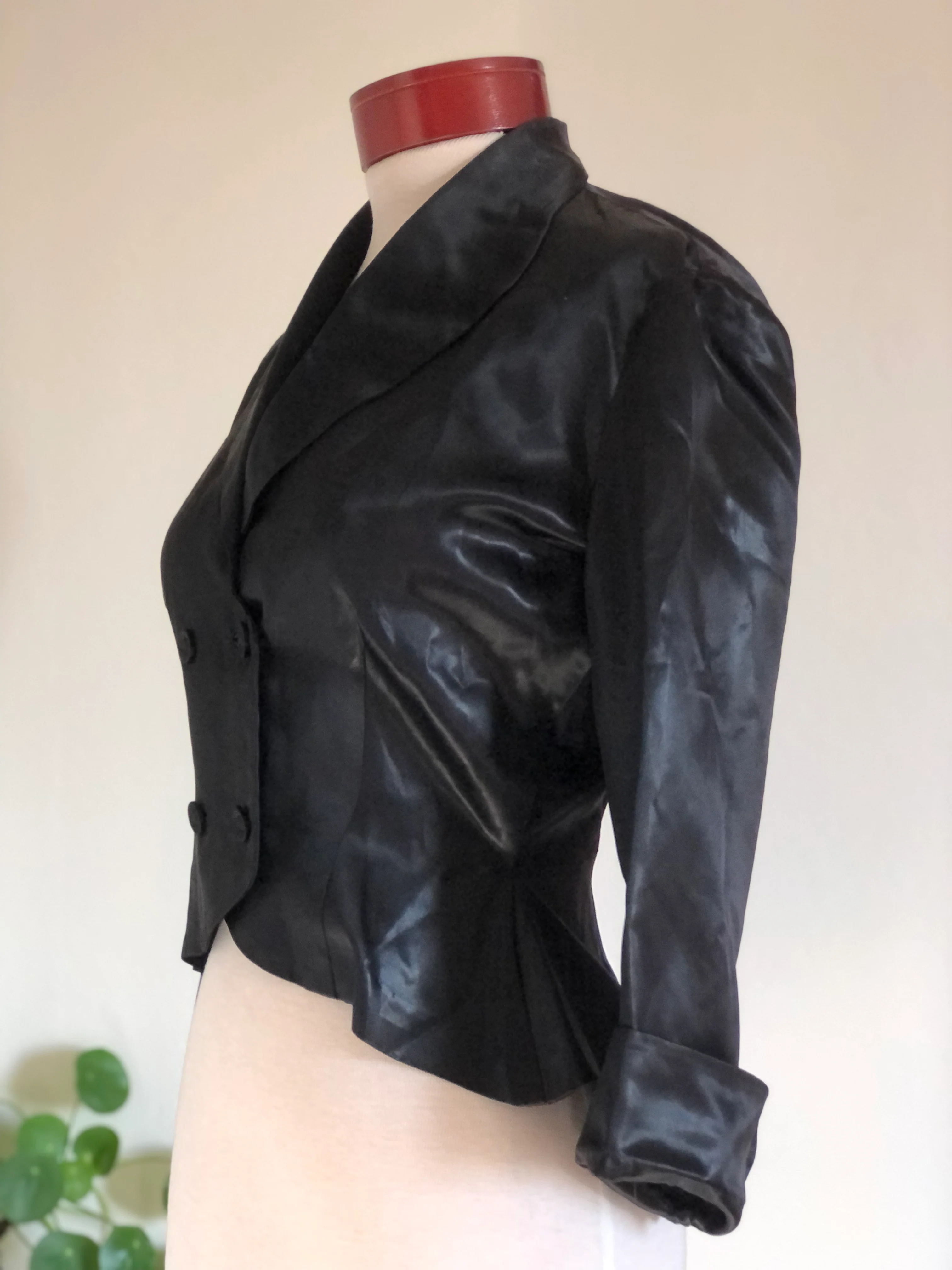 50s/60s Vintage Black Peplum Blouse Jacket Cropped Satin By Hand-Sewn Vintage - Image 8