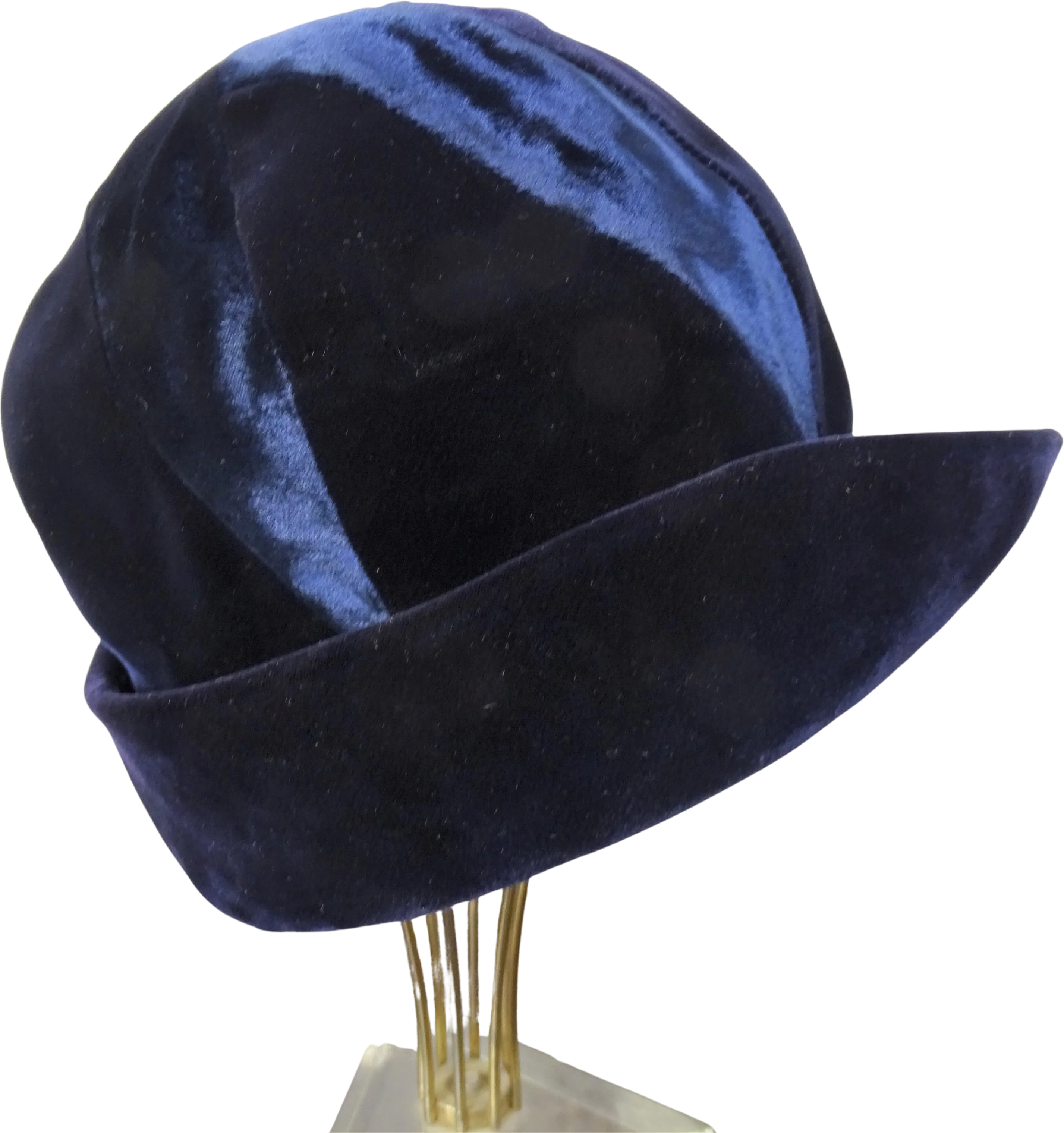 50s/60s Vintage Blue Velvet Striped Cloche Bucket Hat By Du Monde