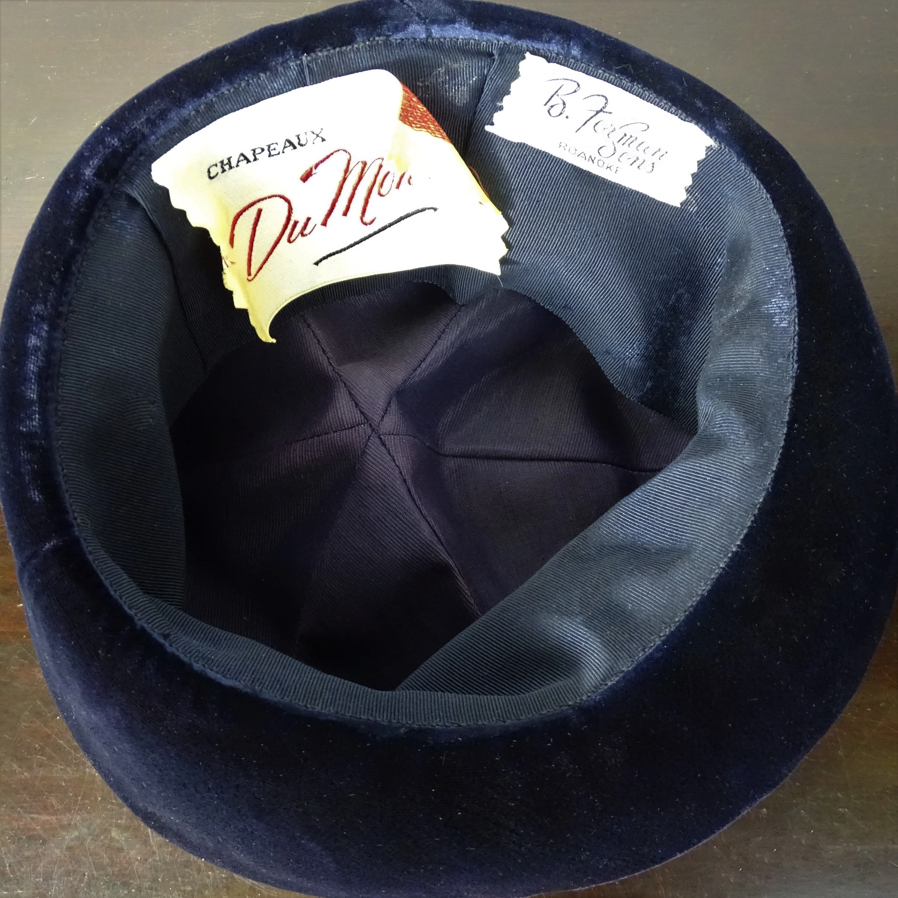 50s/60s Vintage Blue Velvet Striped Cloche Bucket Hat By Du Monde - Image 10