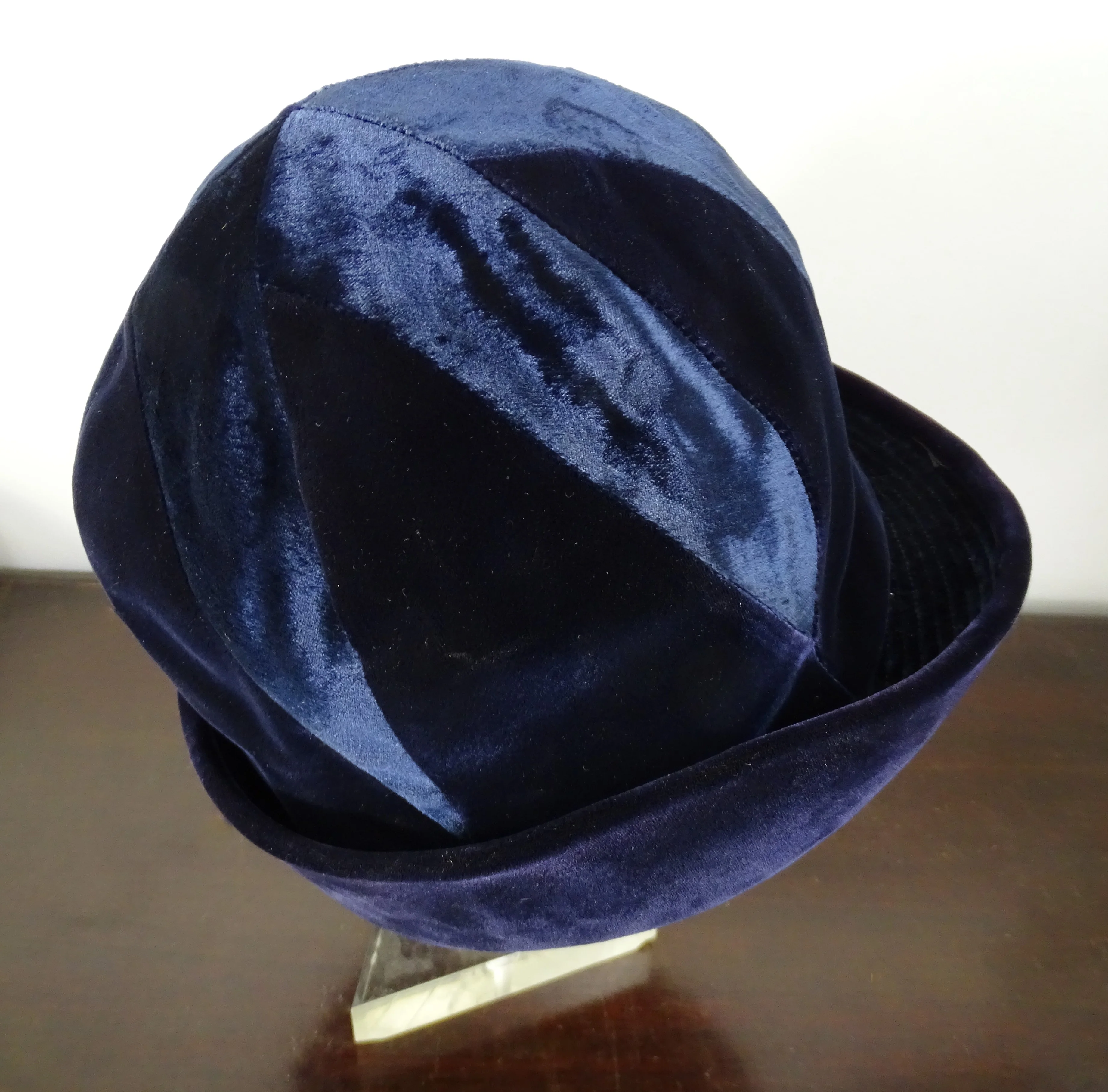 50s/60s Vintage Blue Velvet Striped Cloche Bucket Hat By Du Monde - Image 3