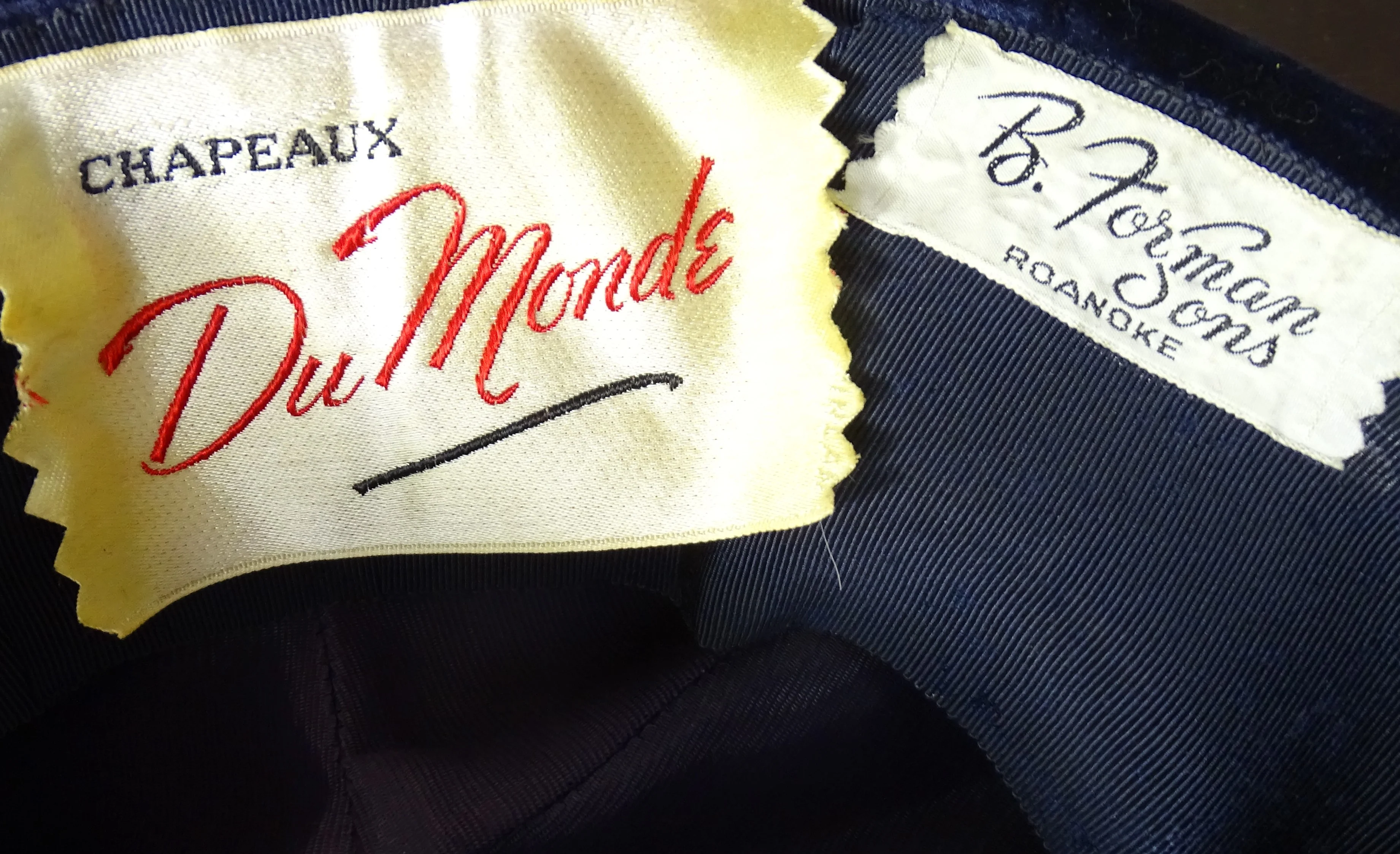 50s/60s Vintage Blue Velvet Striped Cloche Bucket Hat By Du Monde - Image 9