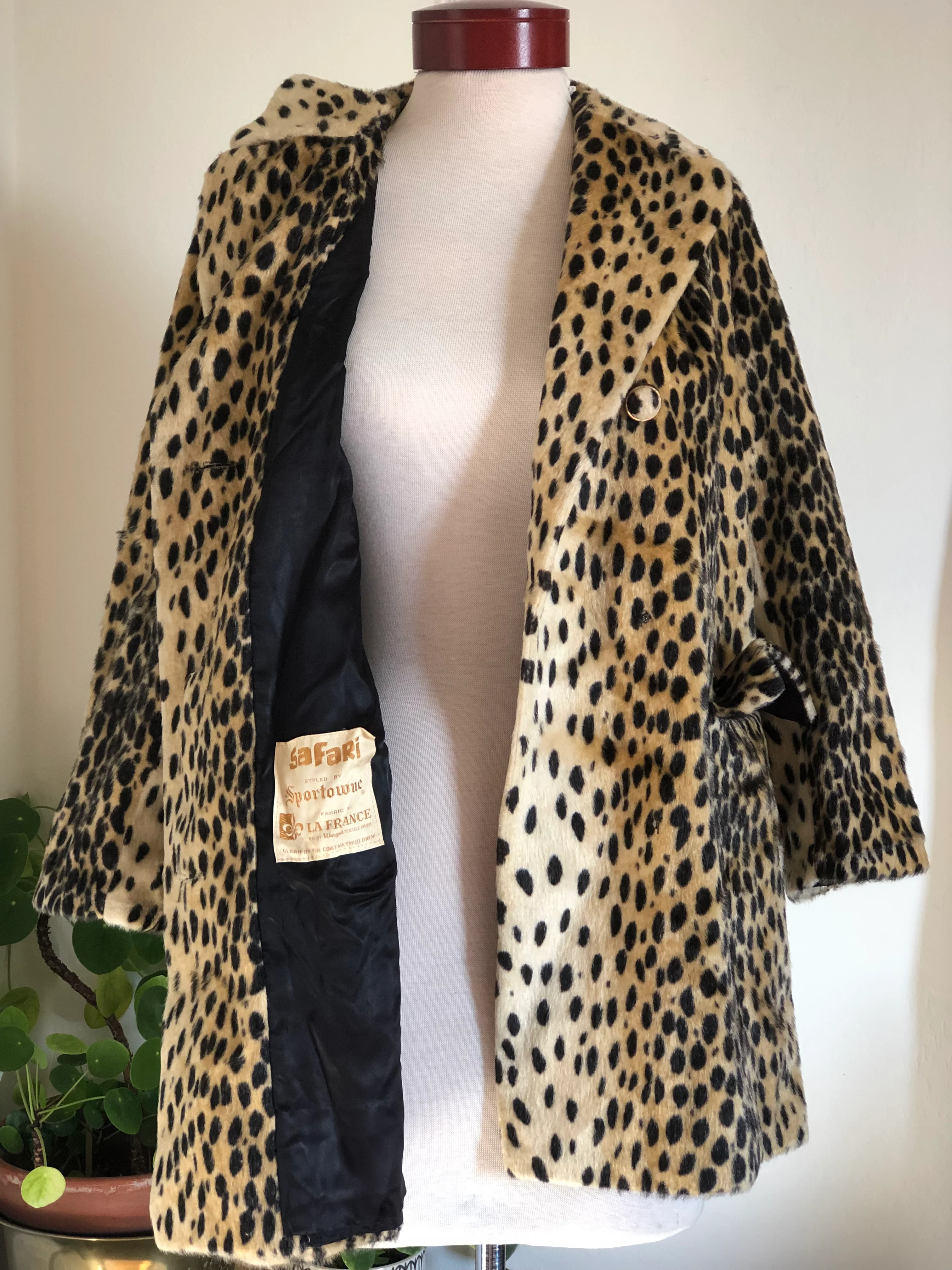 50s/60s Vintage Cheetah Print Coat Faux Leopard 60s Mod By Safari Sportowne La France - Image 6