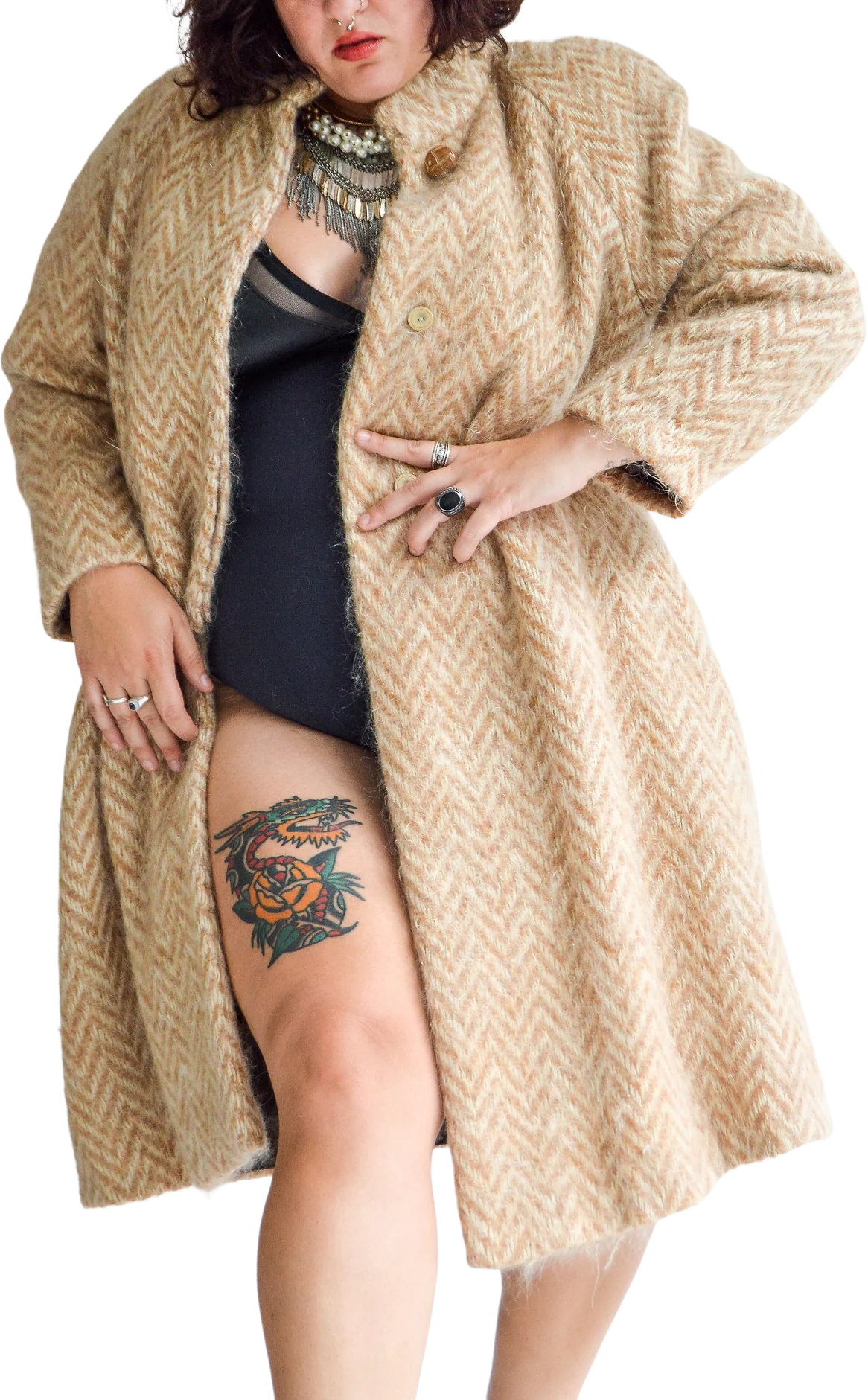 50s/60s Vintage Fuzzy Twill Woven Coat
