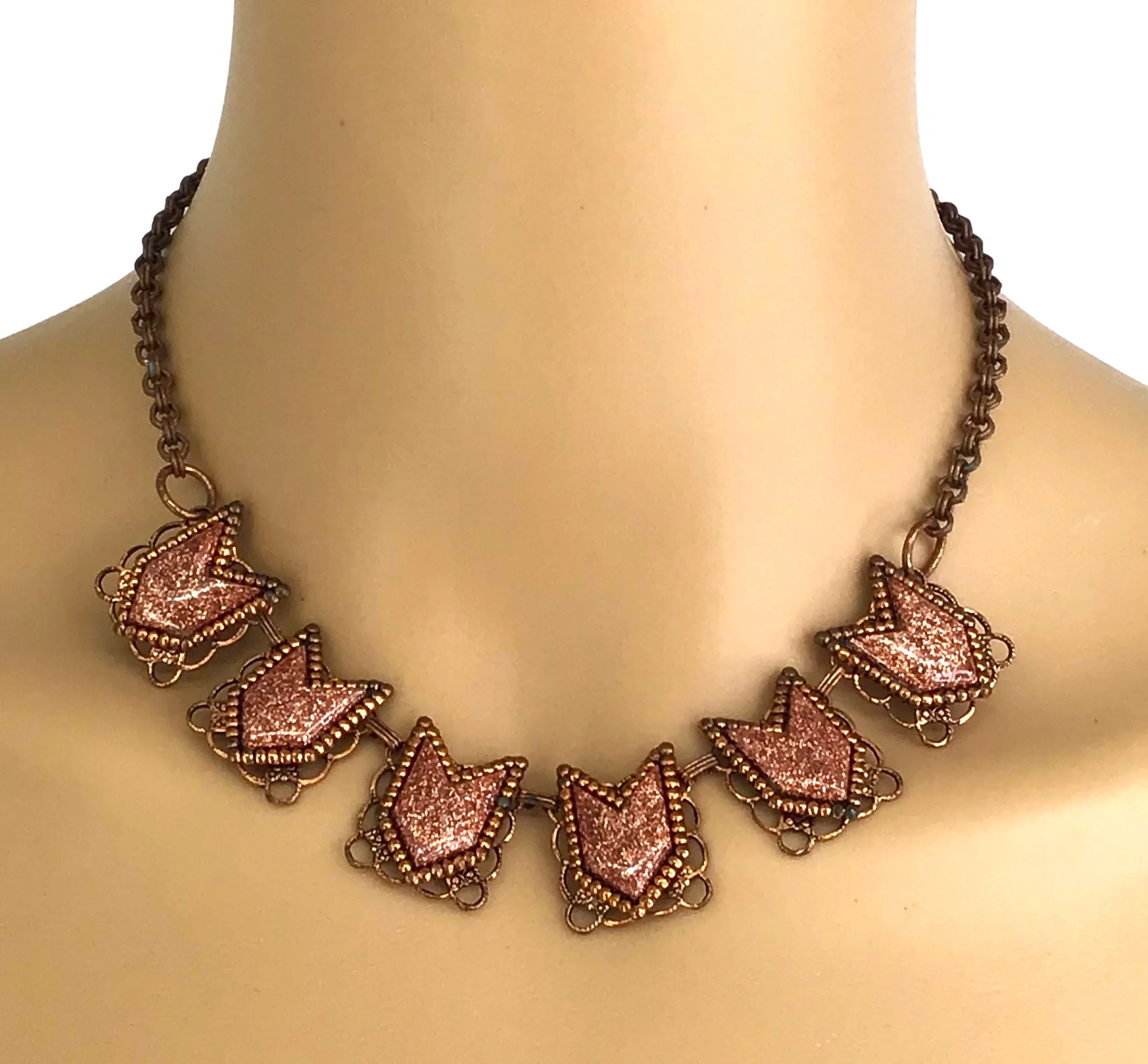 50s/60s Vintage Goldstone Necklace Copper By Unsigned - Image 2