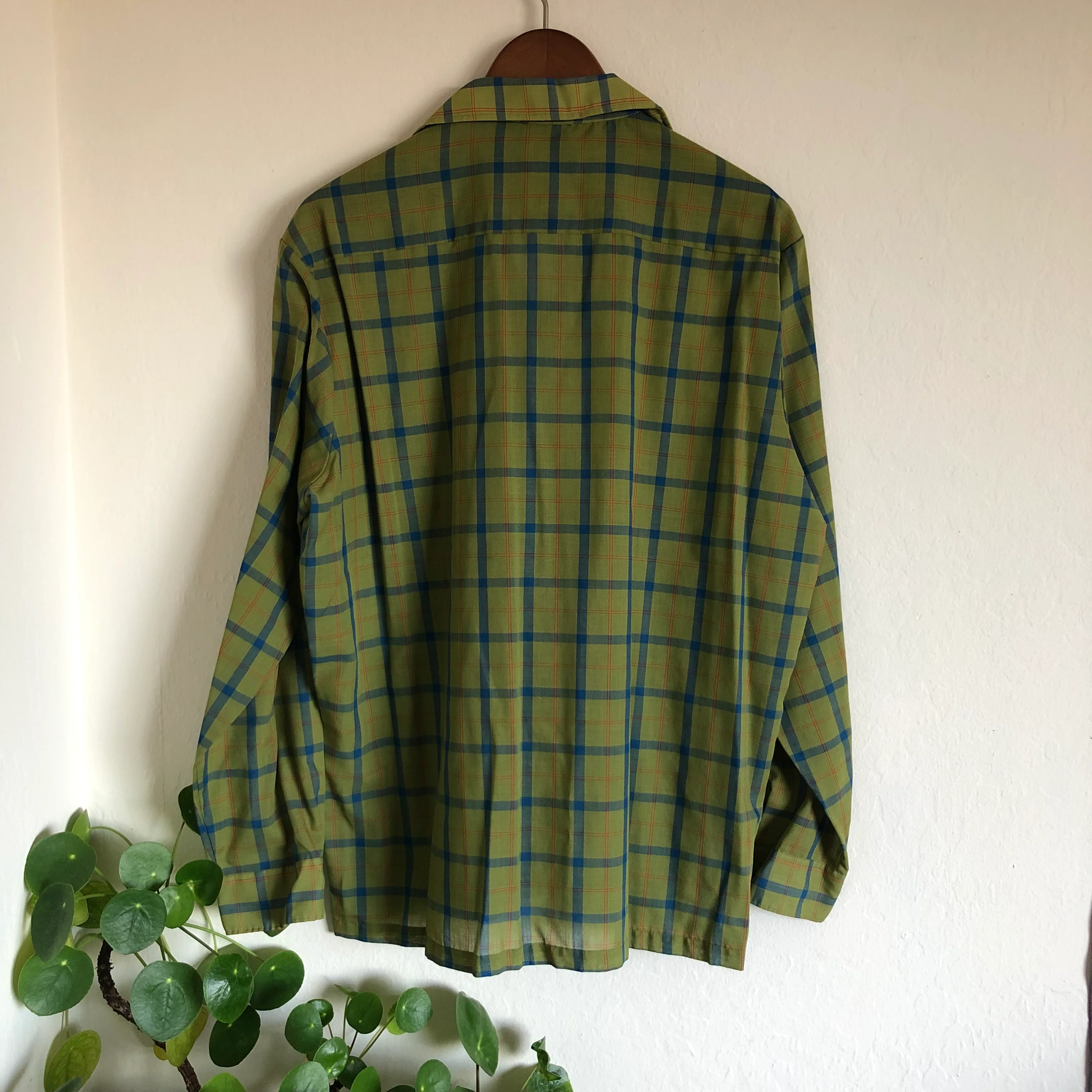 50s/60s Vintage Olive Green Plaid Loop Collar Shirt L Xl By Penneys Towncraft Penn-Prest - Image 5