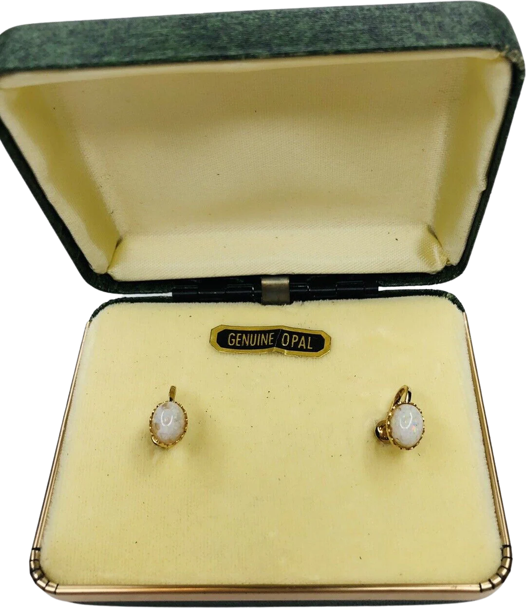 50s/60s Vintage Opal Screw Back Earrings Box Gold Filled