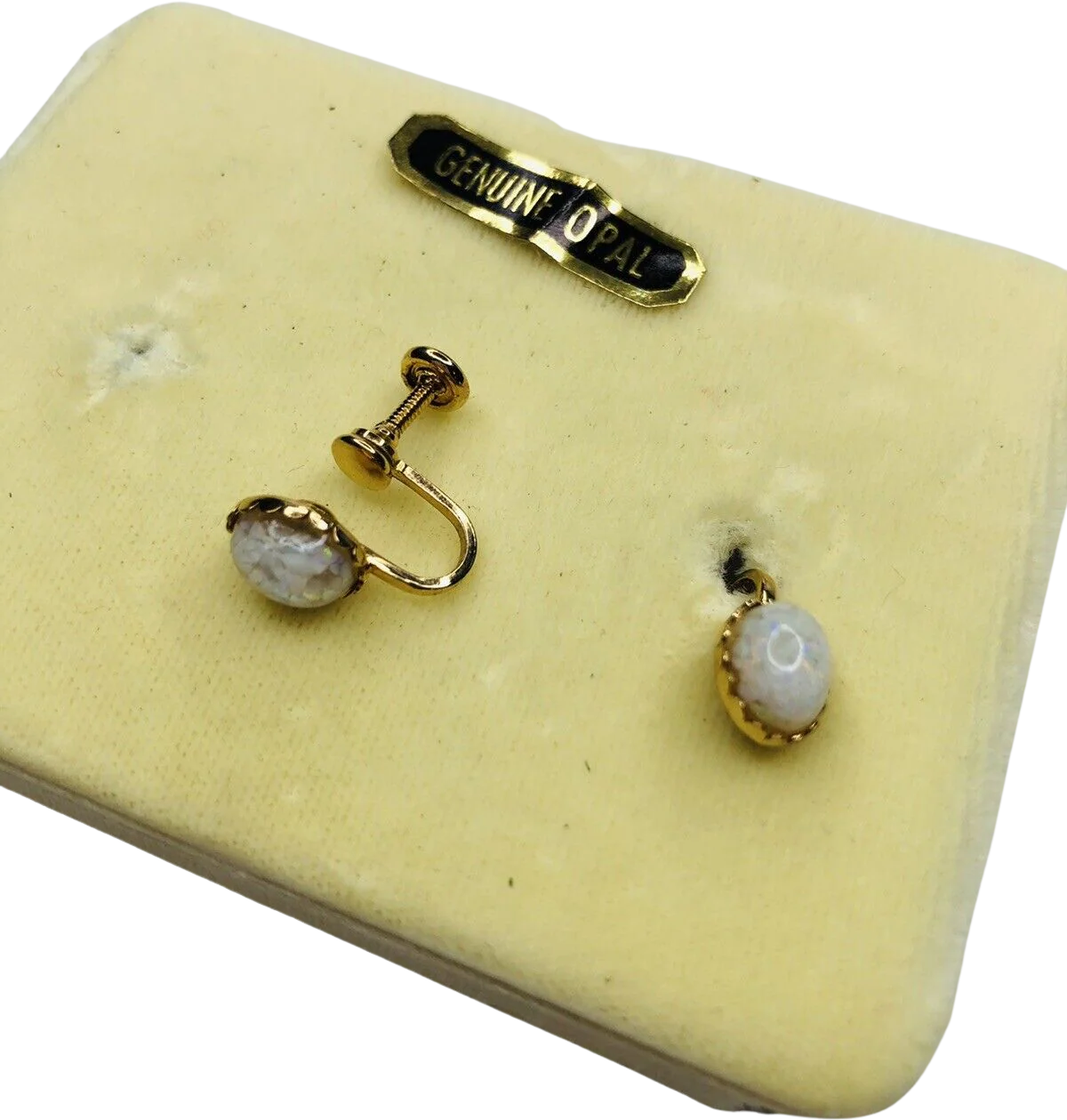50s/60s Vintage Opal Screw Back Earrings Box Gold Filled - Image 2