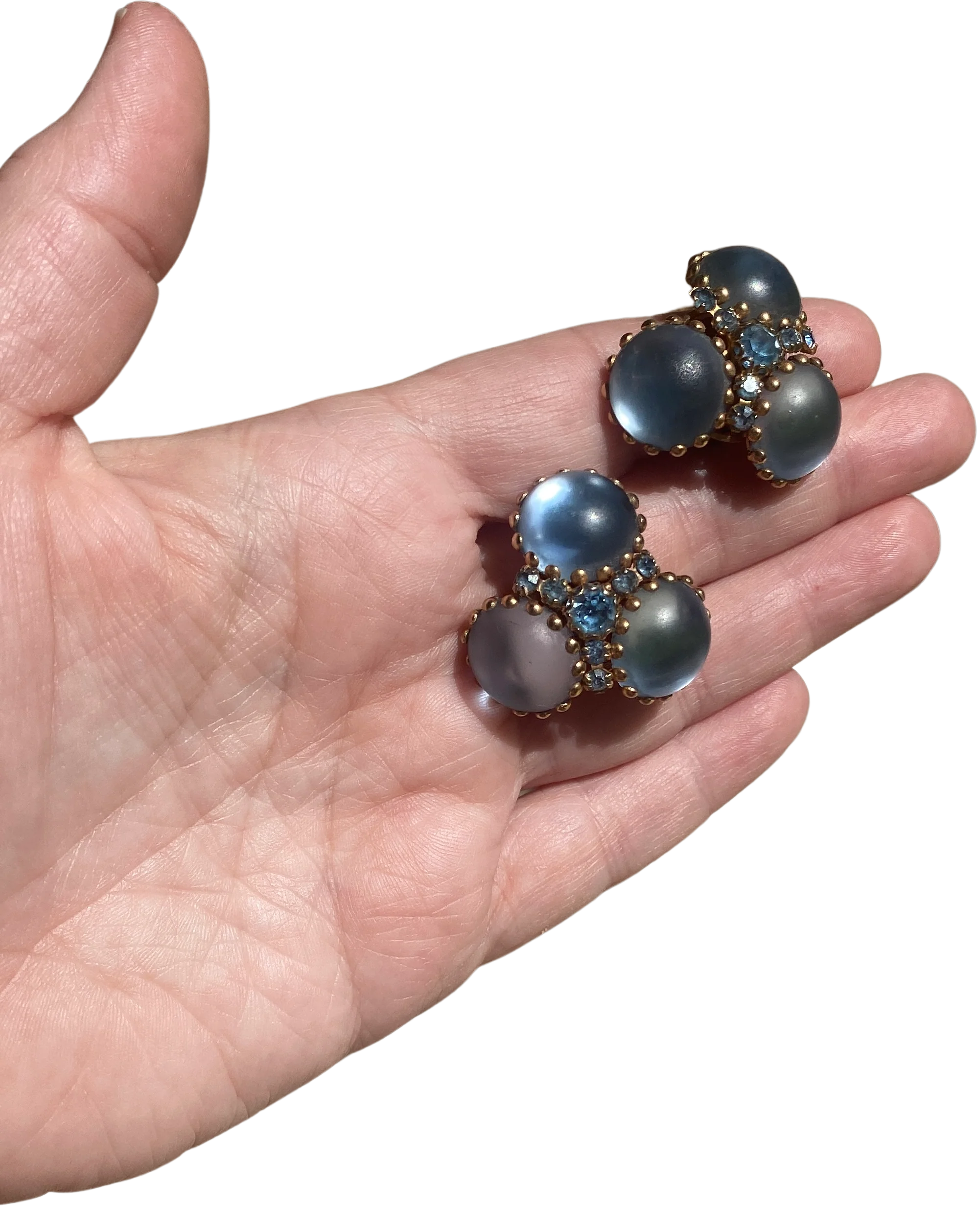 50s/60s Vintage Pale Blue Satin Glass Pronged Earrings