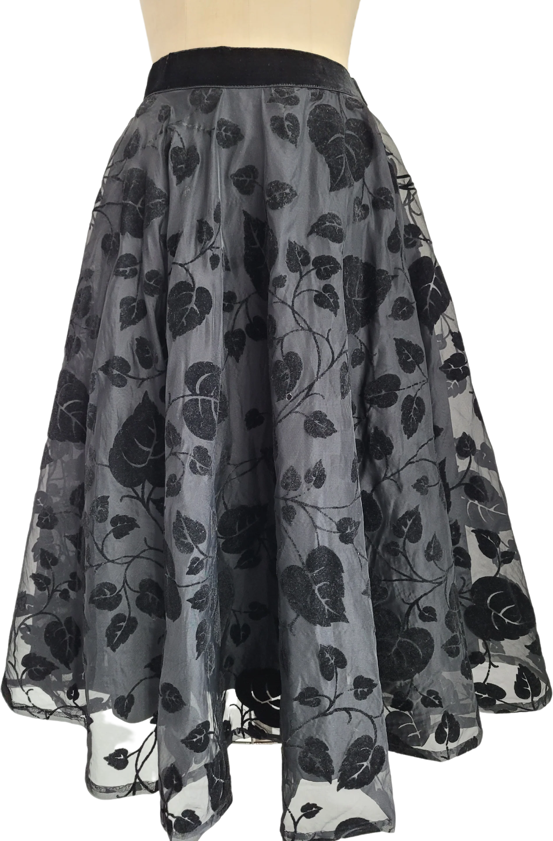 50s/60s Vintage Sheer With Ivy Vine Flocking Circle Skirt By Smart Set Sportswear