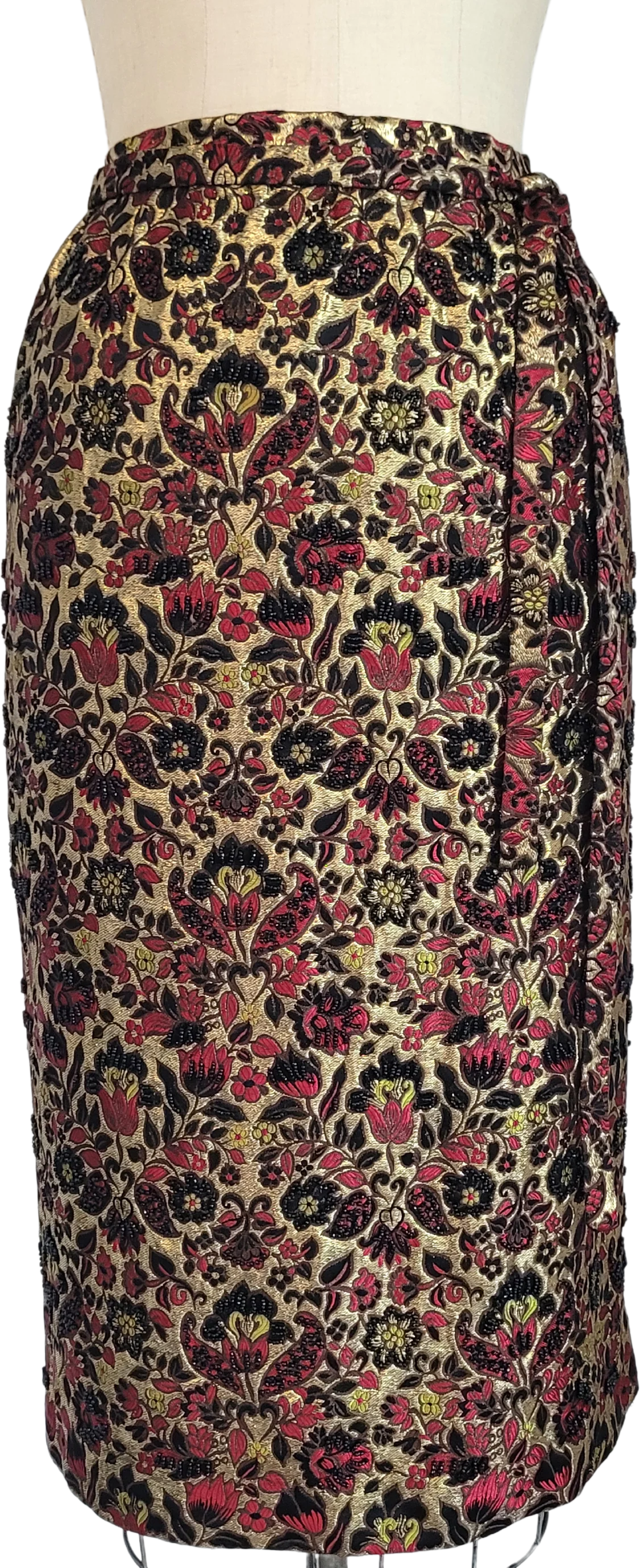50s/60s Vintage Straight Skirt Belt Lame Jacquard Beaded By Larry Aldrich