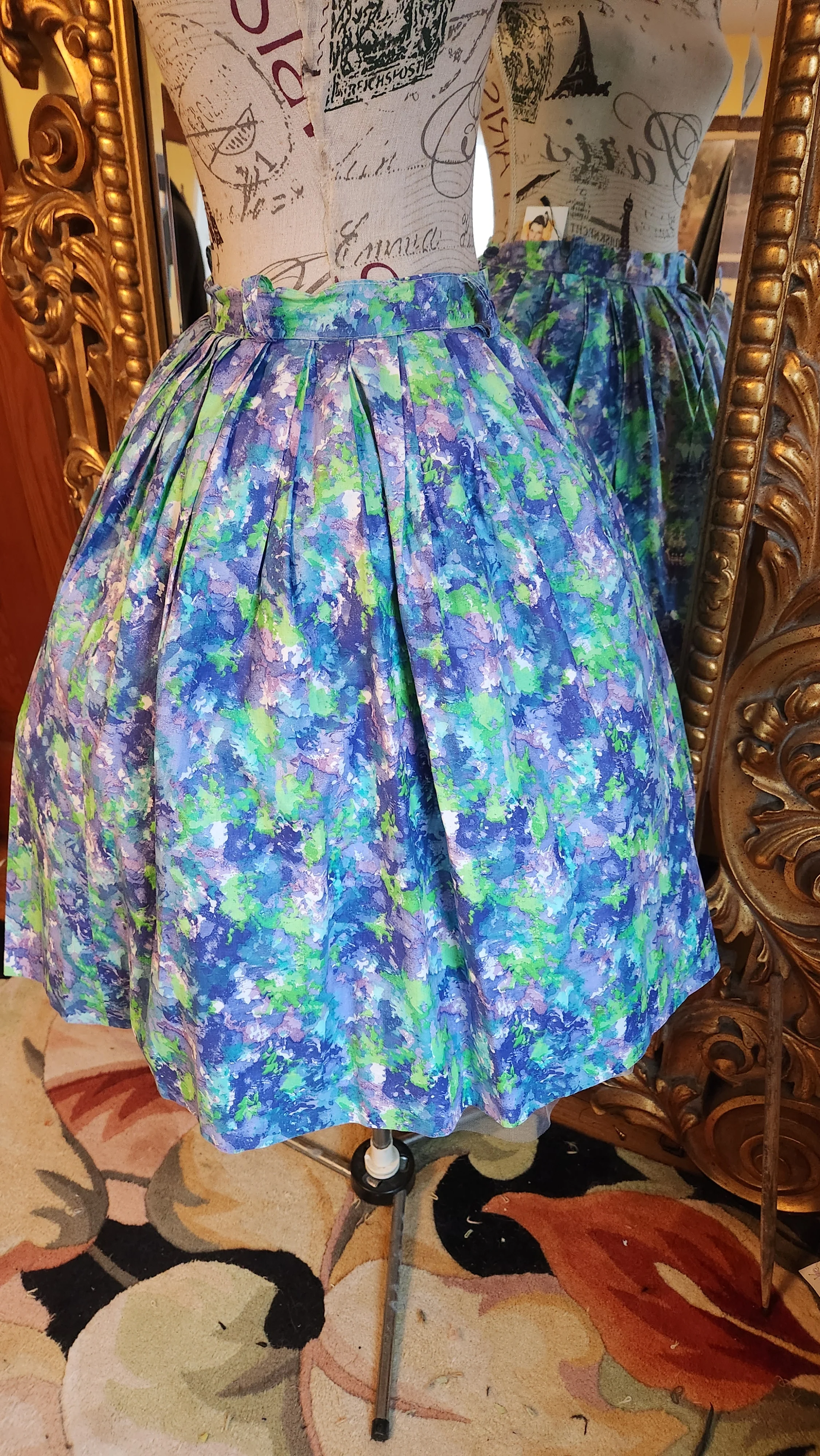 50s/60s Watercolor Floral Cotton Full Skirt - Image 4