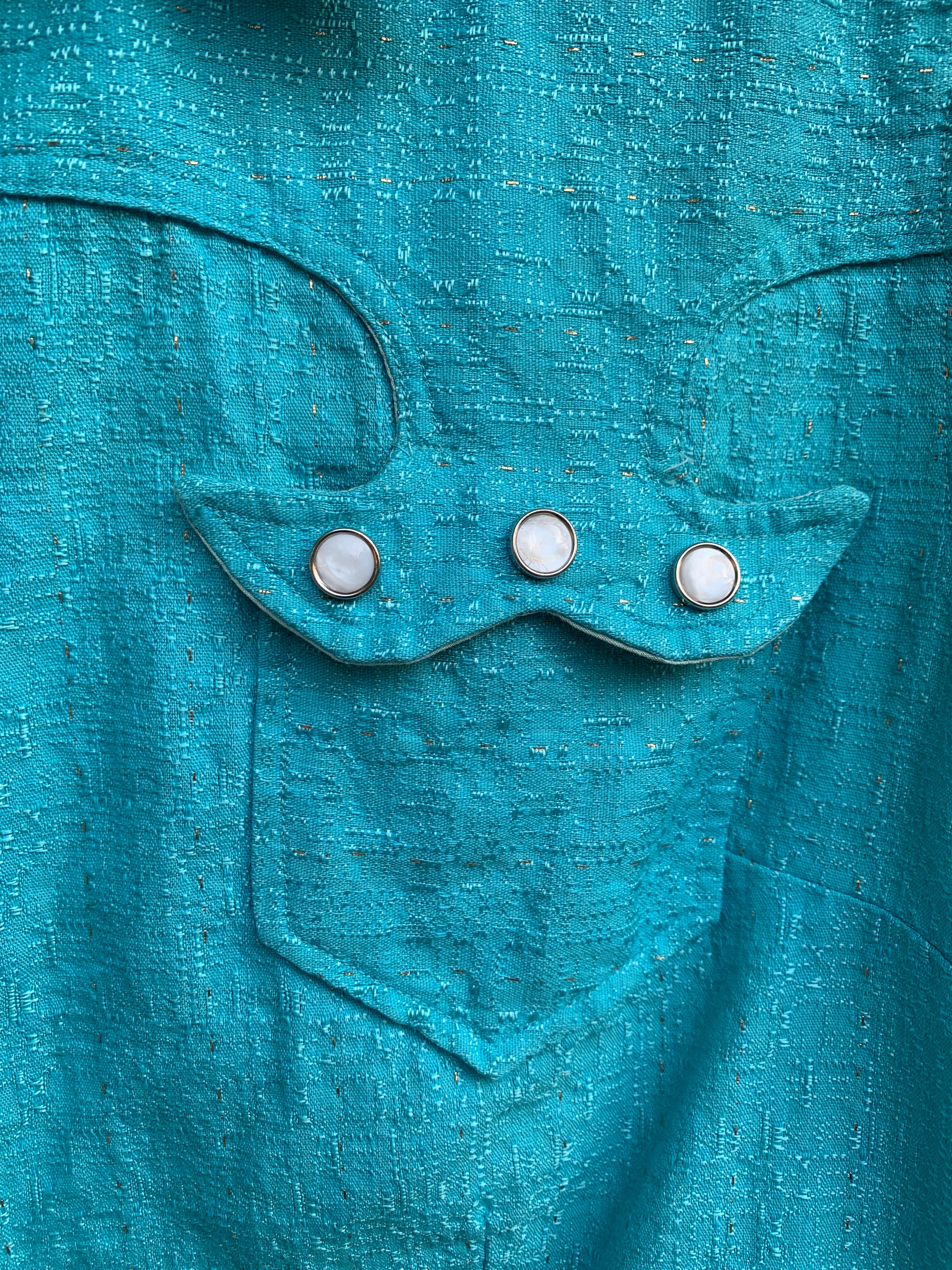 50s/60s Western Rodeo Fancy Barkcloth Shirt By Tem Tex - Image 10