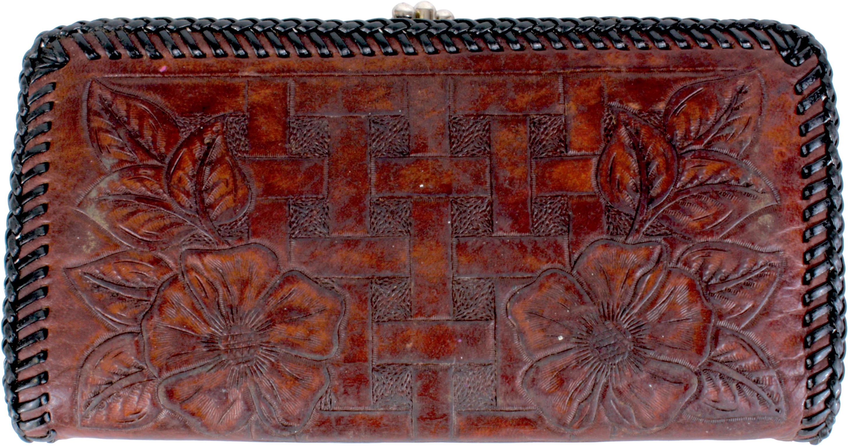 50s/60s Whisky Brown Black Tooled Leather Wallet Western - Image 2