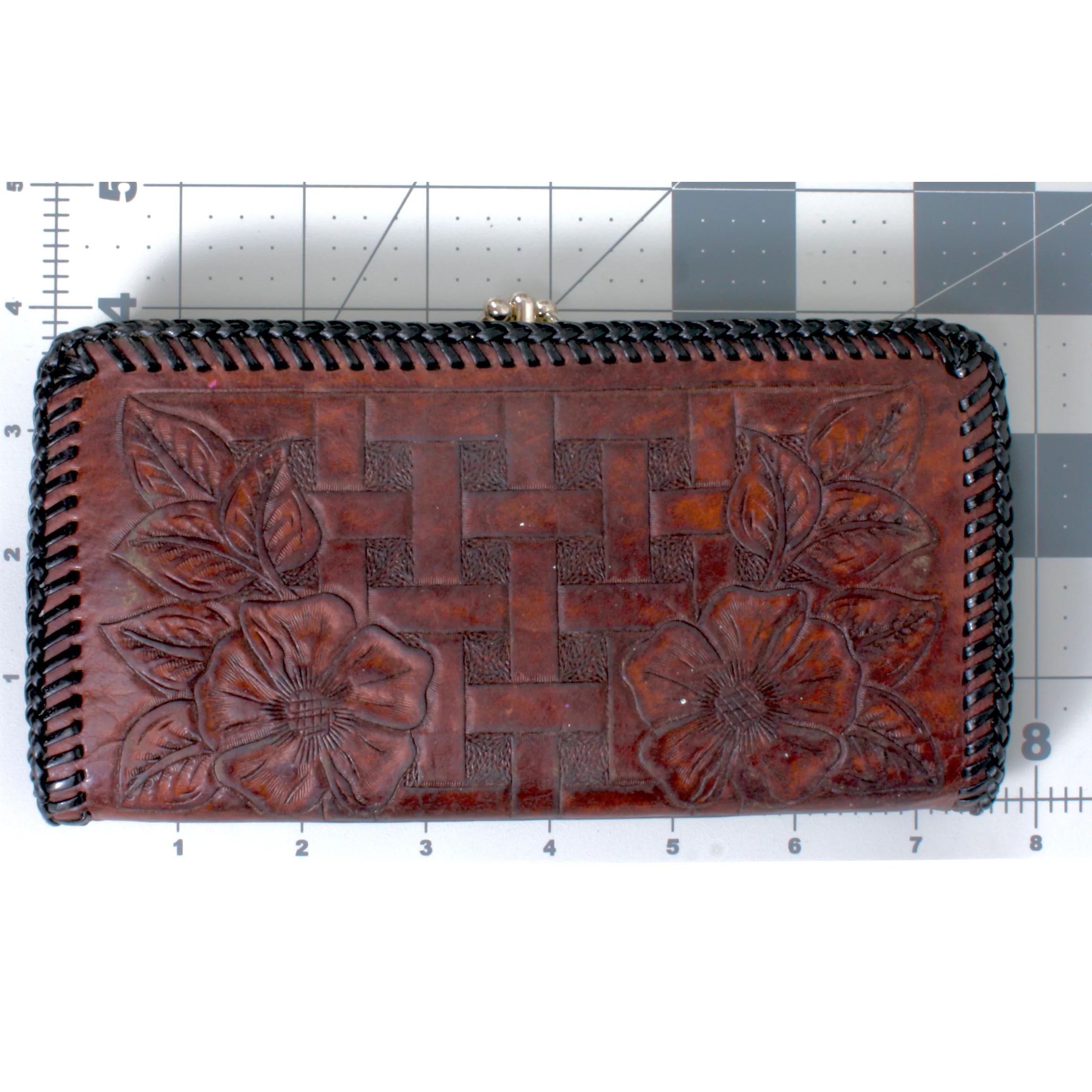 50s/60s Whisky Brown Black Tooled Leather Wallet Western - Image 5