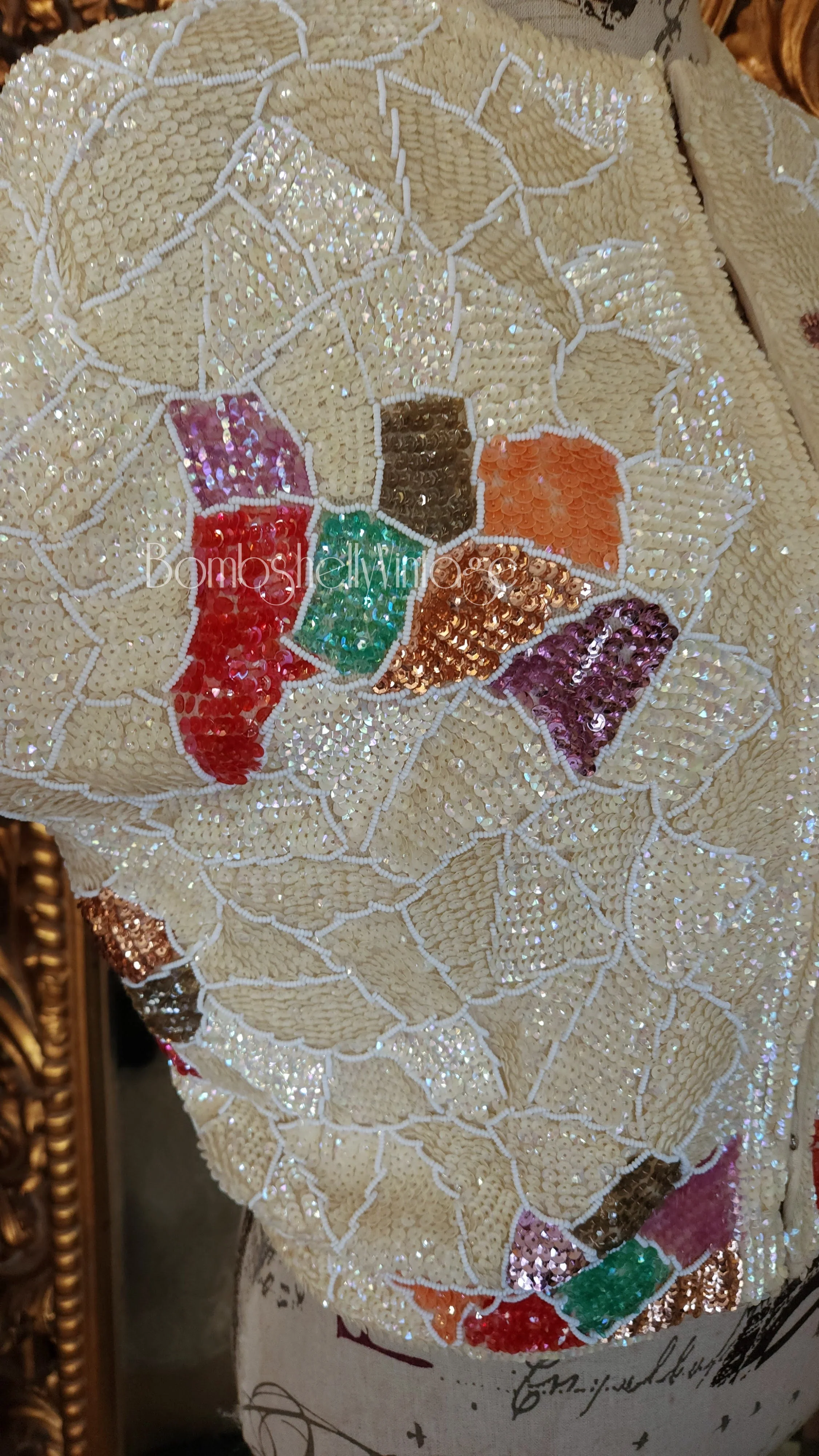 50s/60s White Multi Irridescent Sequin And Beaded Cardigan - Image 6