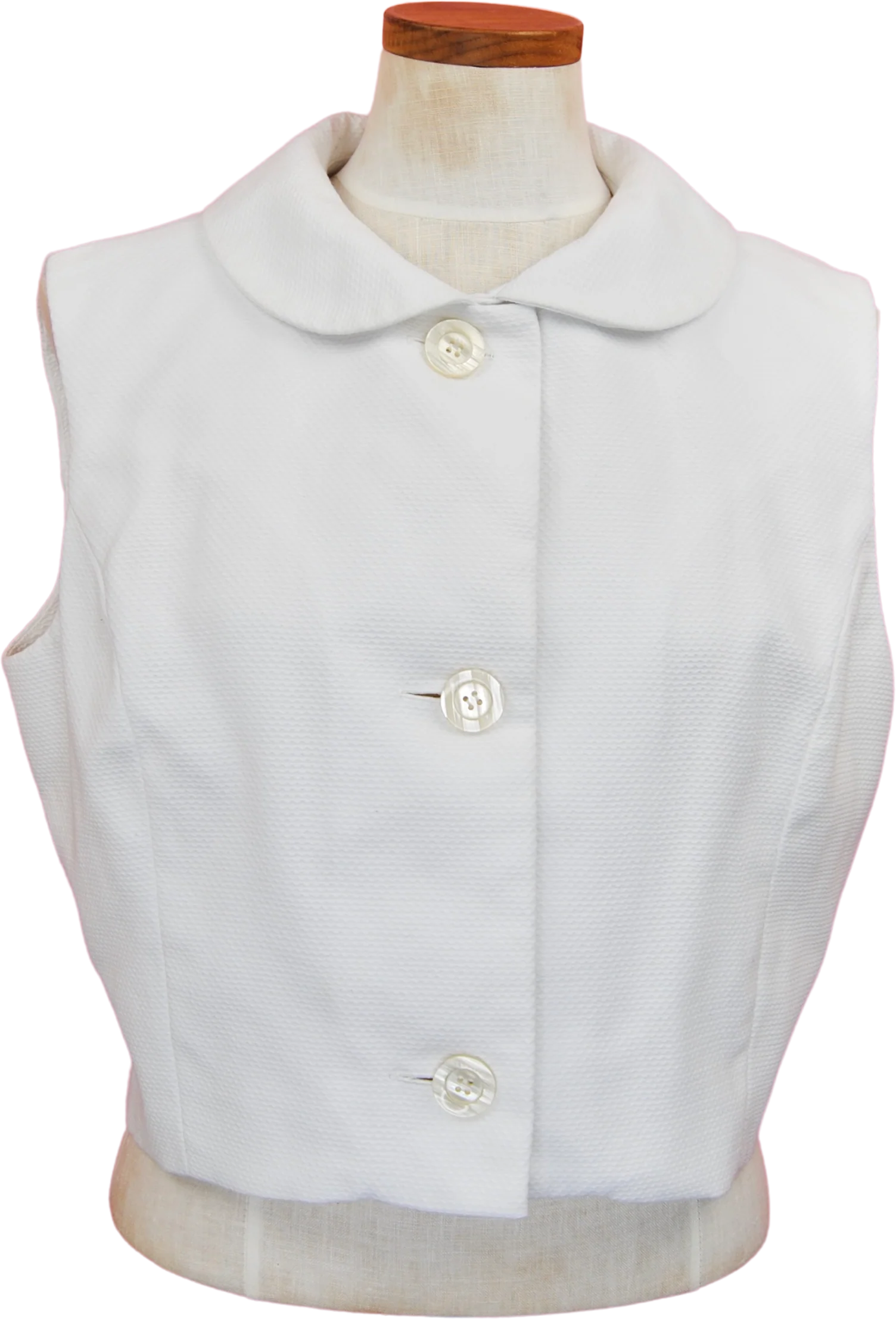50s/60s White Sleeveless Peter Pan Collar Button Up Blouse