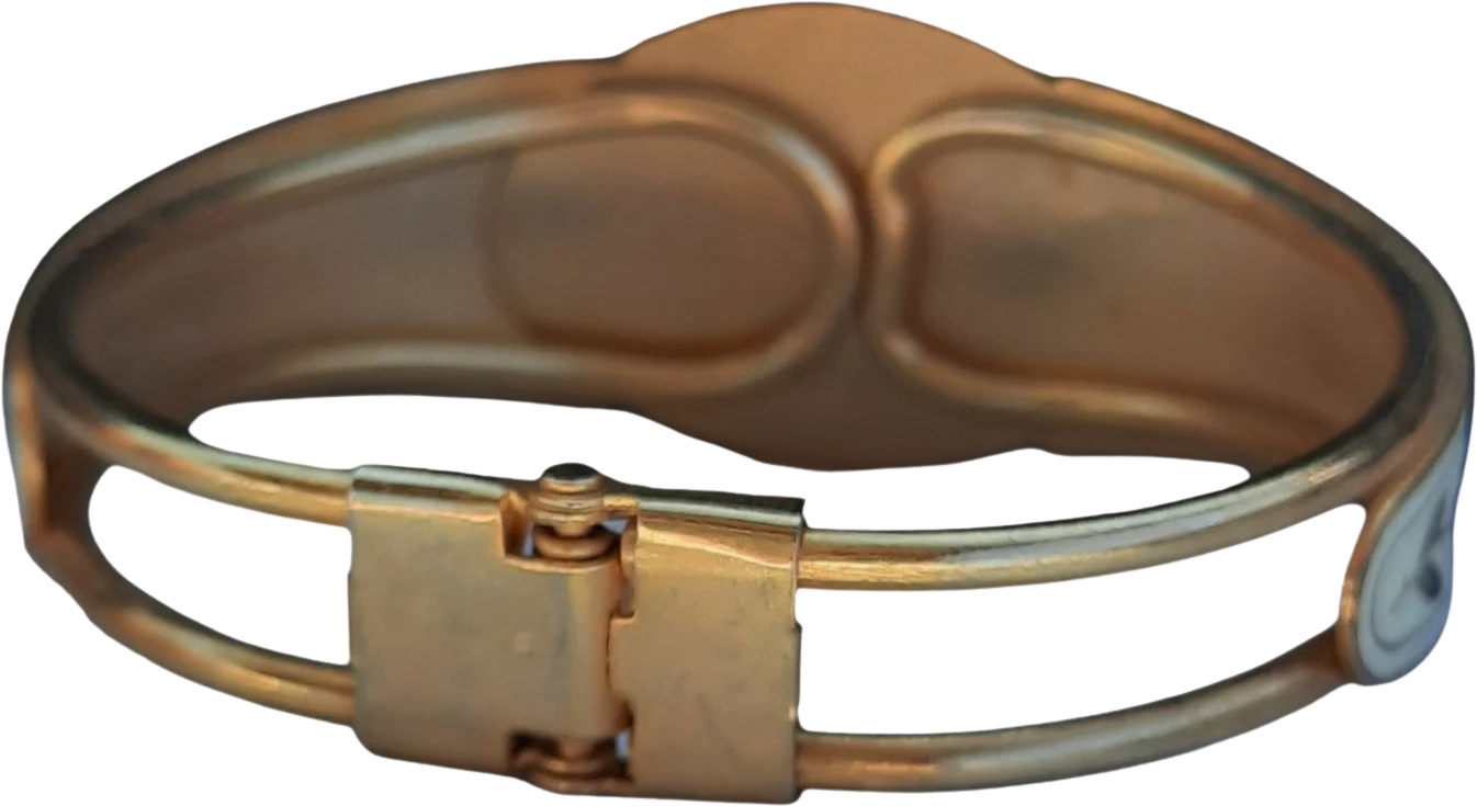 50s/60s Womens White Cloisonne Enamel Hinged Cuff Bracelet - Image 2