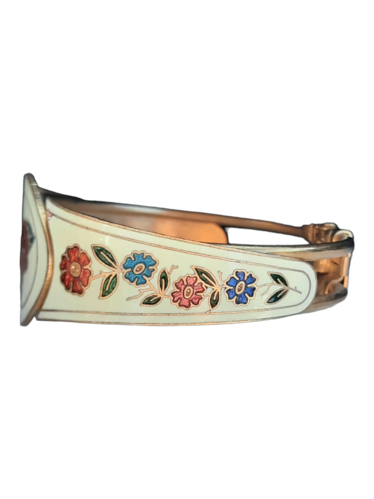 50s/60s Womens White Cloisonne Enamel Hinged Cuff Bracelet - Image 3