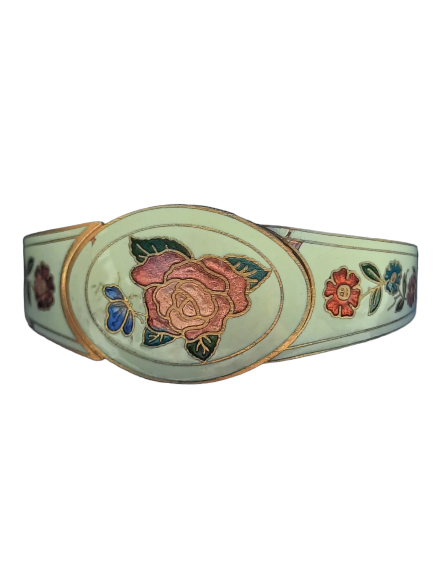 50s/60s Womens White Cloisonne Enamel Hinged Cuff Bracelet - Image 4