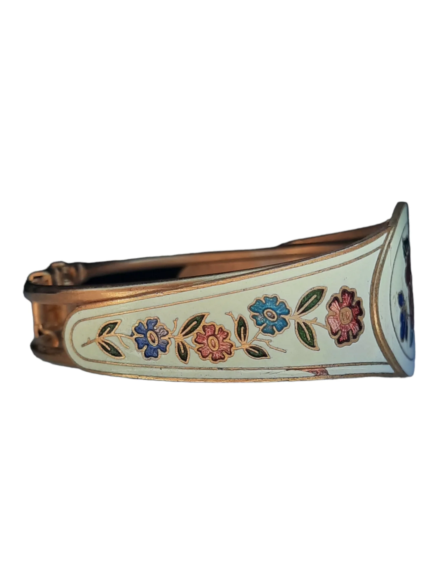 50s/60s Womens White Cloisonne Enamel Hinged Cuff Bracelet - Image 5