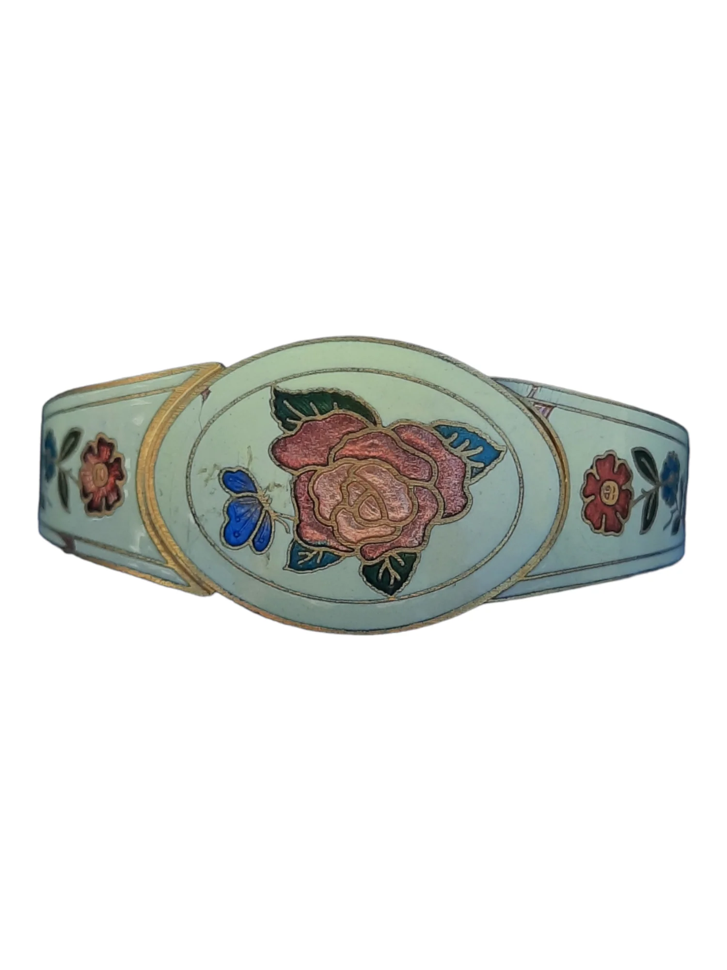 50s/60s Womens White Cloisonne Enamel Hinged Cuff Bracelet - Image 7