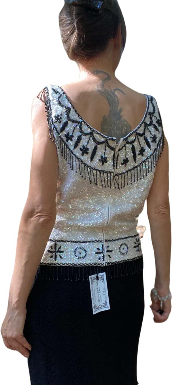 50s/60s Wool Hand Beaded Tank by Louis Reinstein - Image 2