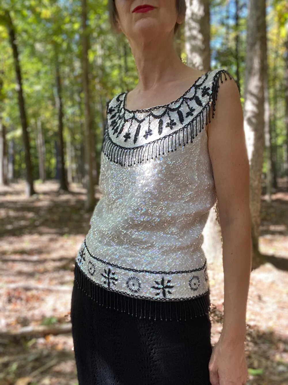 50s/60s Wool Hand Beaded Tank by Louis Reinstein - Image 3