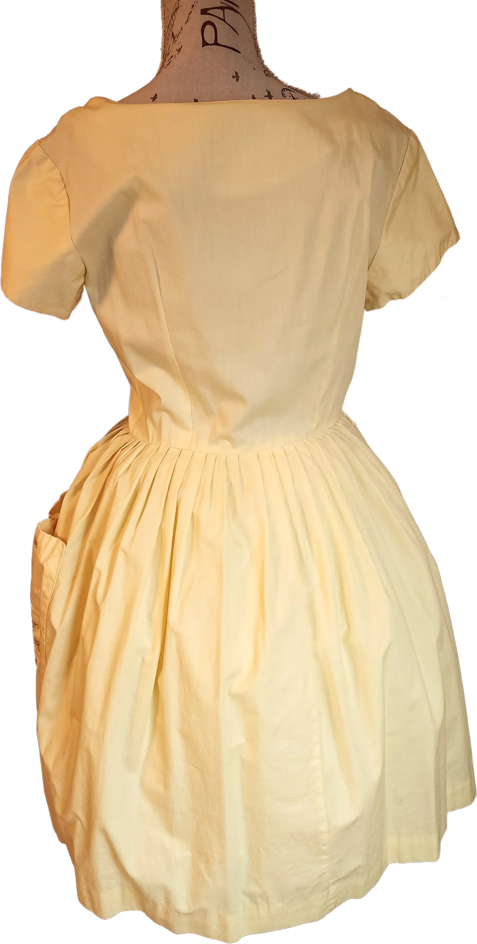 50s/60s Yellow Cotton Embroidered Shirtwaist Day Dress - Image 2
