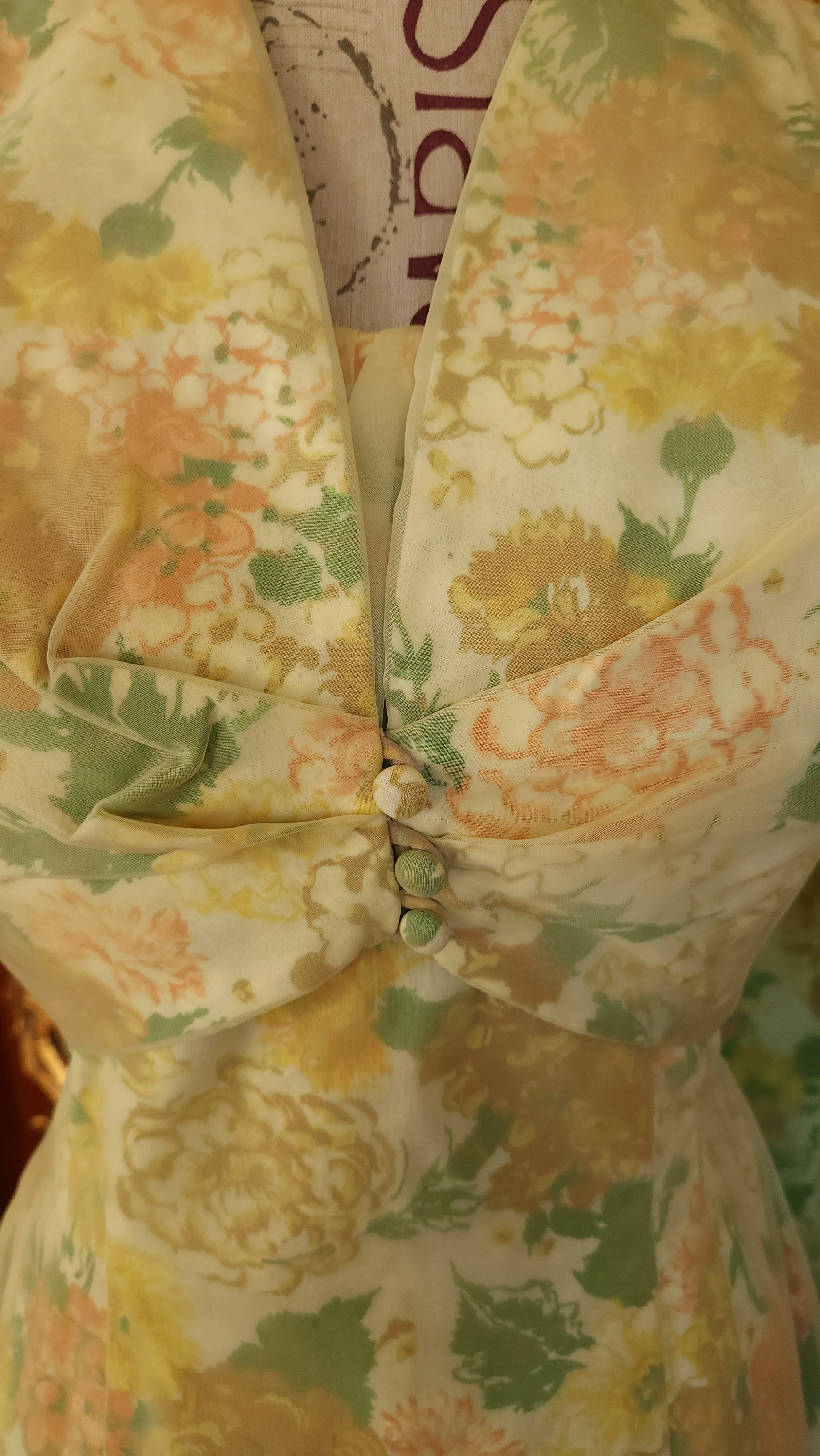 50s/60s Yellow Floral Chiffon Wiggle Dress And Jacket - Image 7